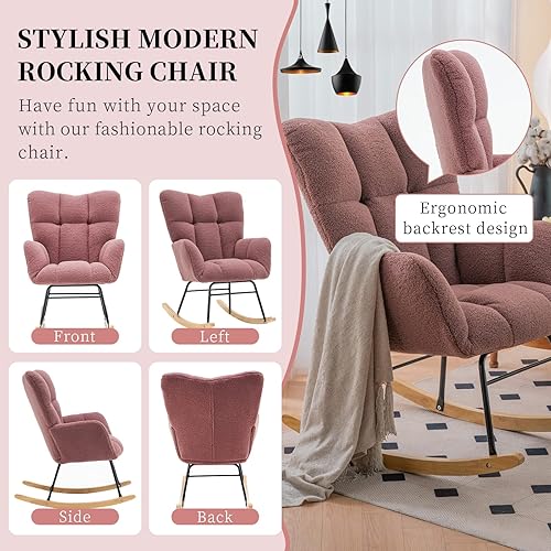 Miniatura 5 de NIOIIKIT Mecedora tapizada para guardería, mecedora tapizada de peluche, asiento acolchado con respaldo alto, silla auxiliar cómoda para sala de