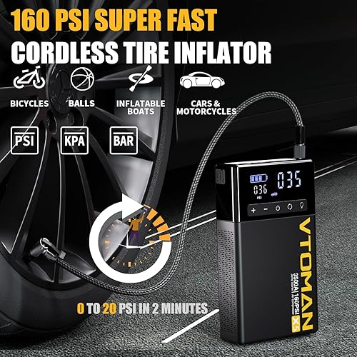 Miniatura 3 de VTOMAN Arrancador de salto X5 con compresor de aire, 3500 A portátil de batería de coche (hasta 9L de gasolina8L motores diésel) con inflador