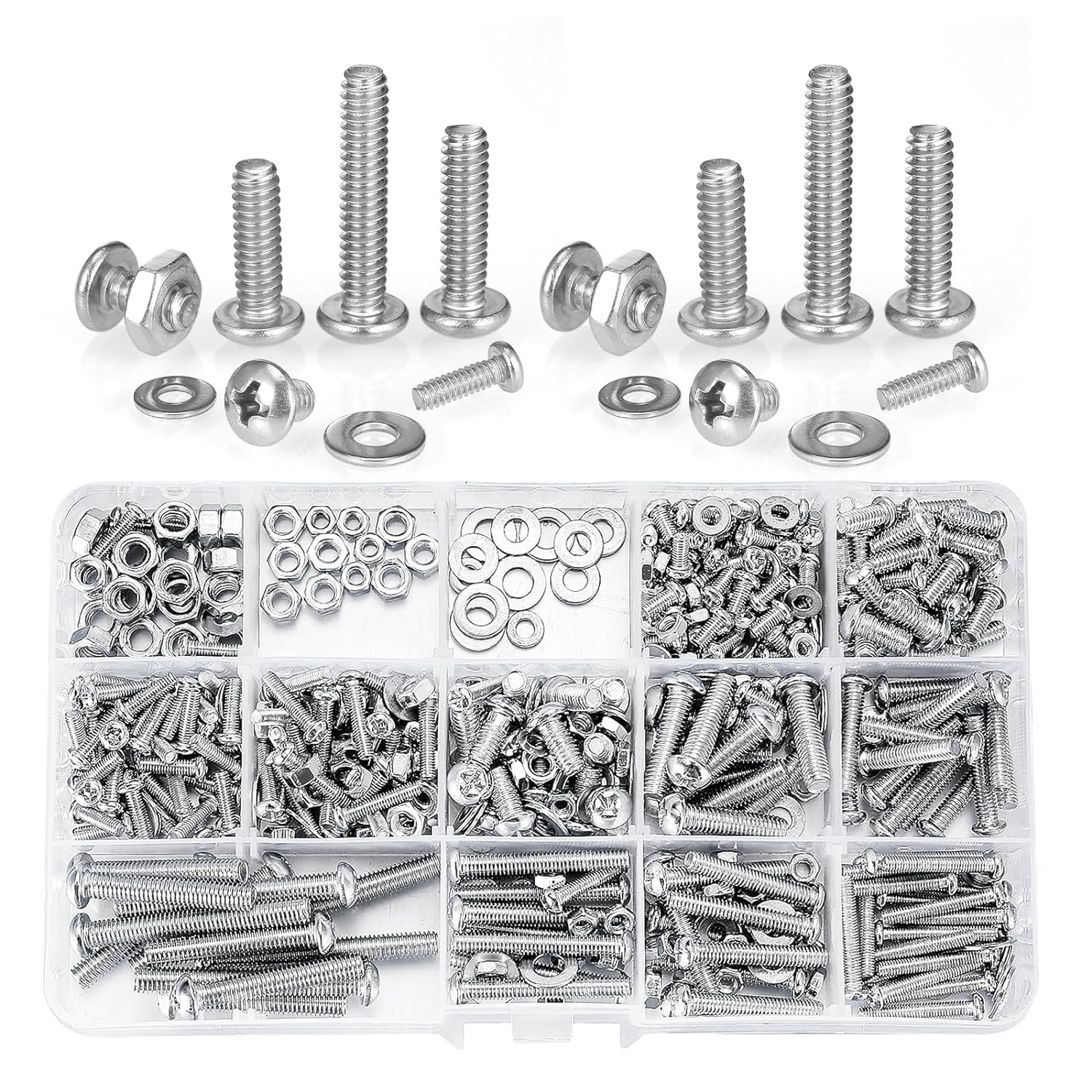 Nuts and Bolts Assortment Kit, M3 M4 M5 Screw Assortment Kit with Flat Washers, Machine Screws Assortment Kit for Nuts, Bolts, Flat Washers Replacement