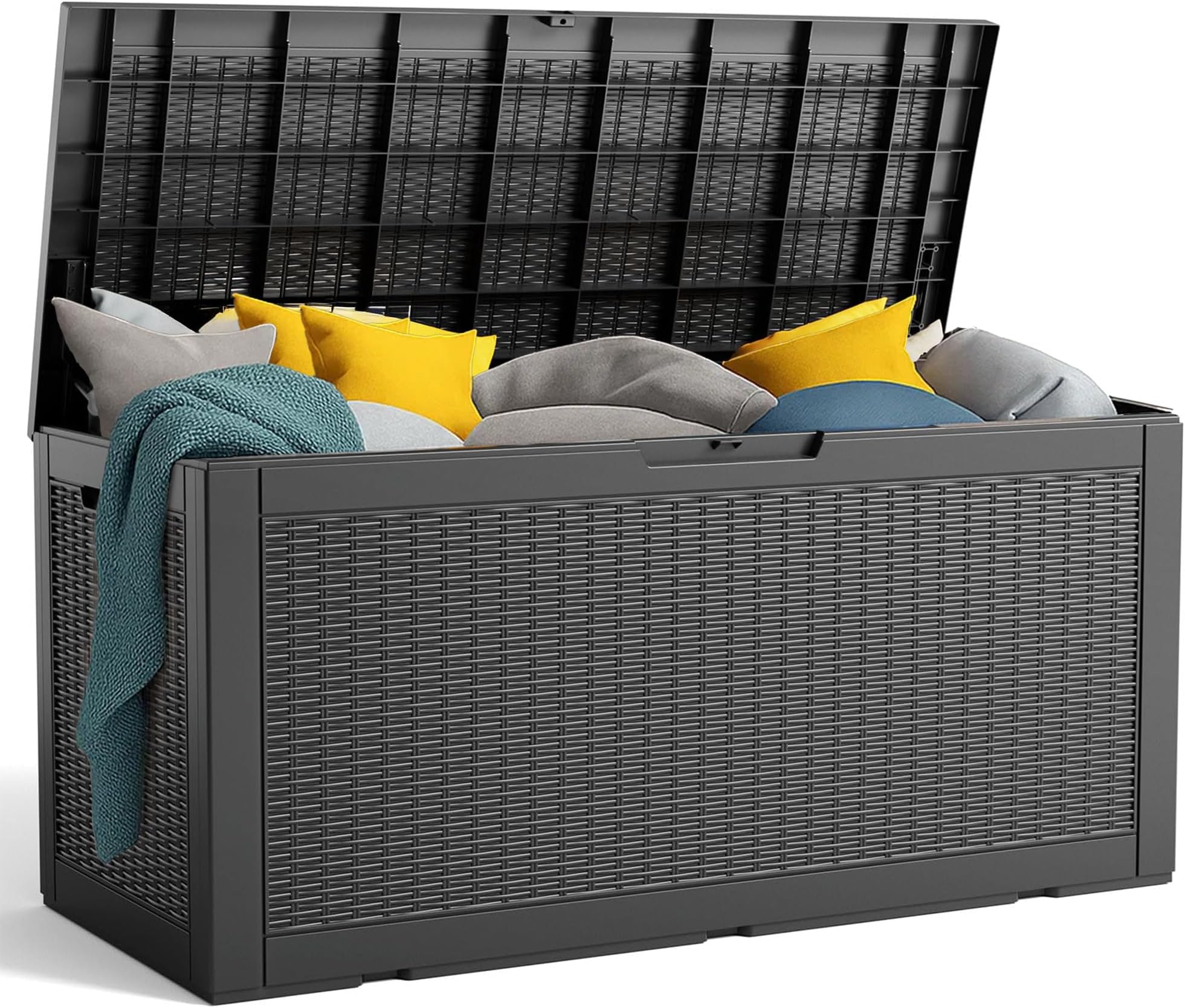 PatioZen 100 Gallon Resin Deck Box, Lockable Patio Outdoor Storage Box for Furniture, Garden Tools and Tools Storage, Waterproof Outside Storage Boxes - Black