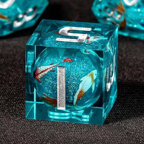 Miniatura 3 de OUKELANWO Liquid Core Koi Fish - Juego de dados DND con caja de regalo, 7 dados poliédricos de resina de borde afilado para juegos de rol de