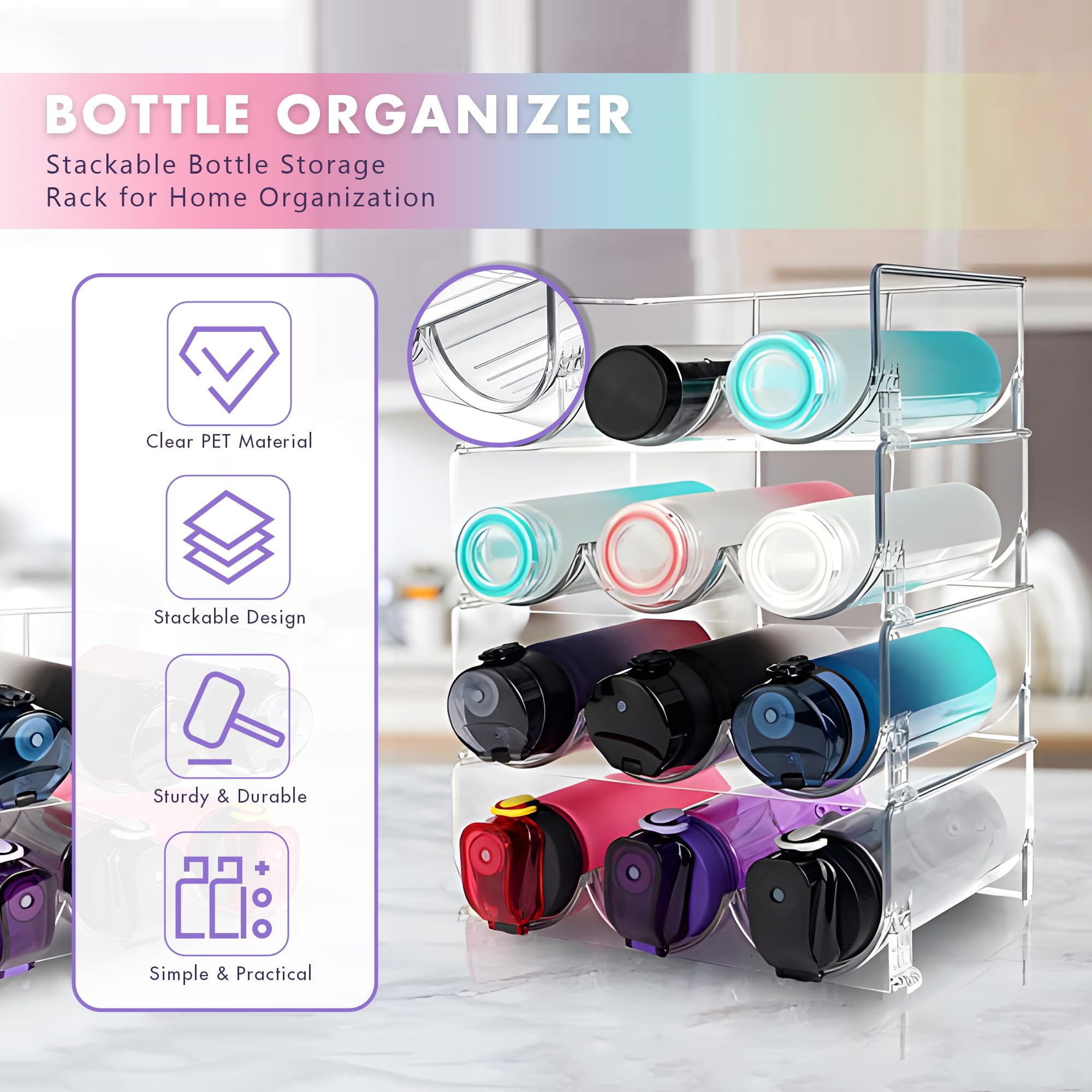 Stapelbare Wasserflaschenhalter aus Kunststoff, Wein- und Wasserflaschen-Organizer, Schrank, Organisationsregal, Küche, Speisekammer, Kühlschrank, Aufbewahrungsbehälter