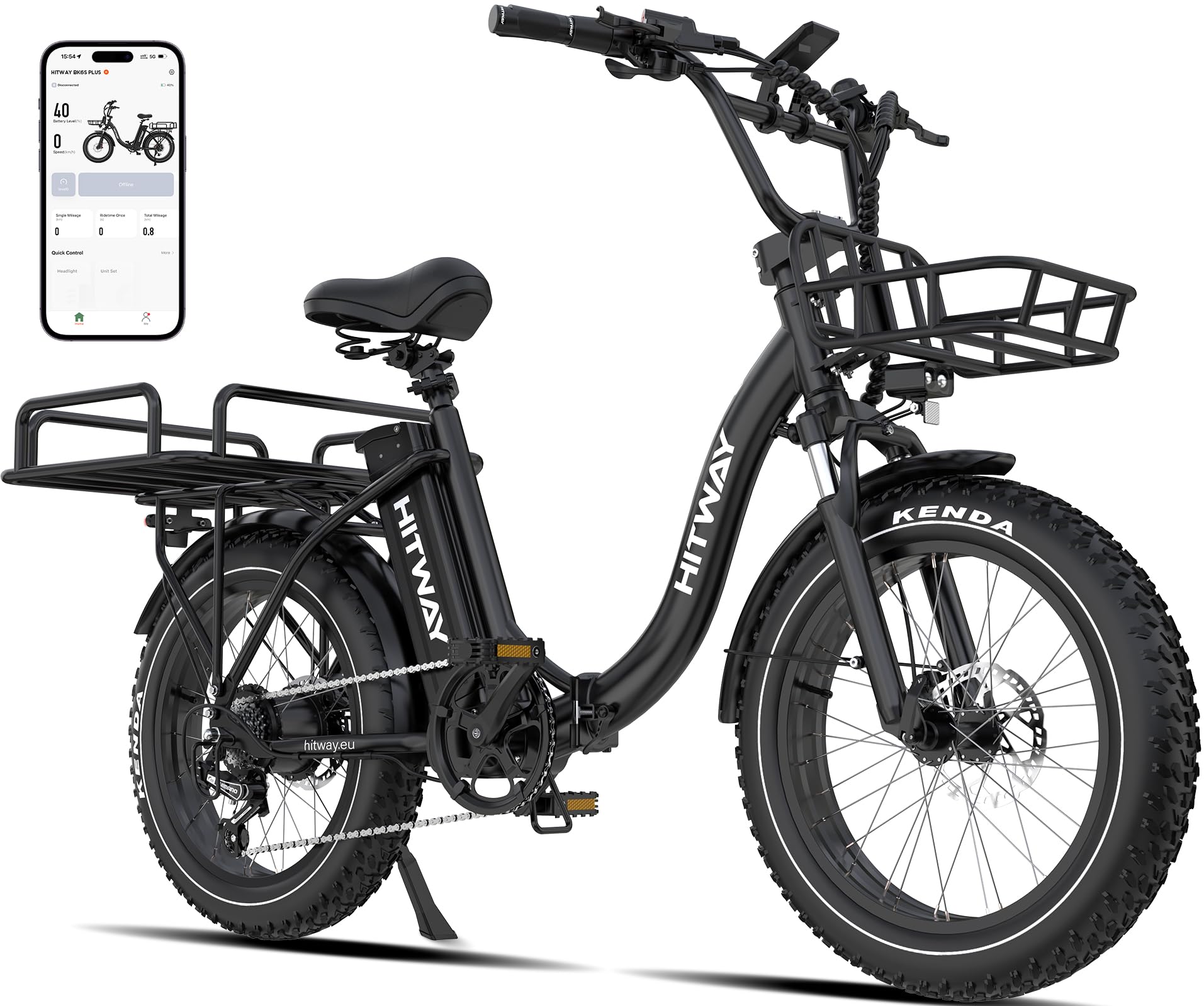 HITWAY Vélo électrique Adulte 20", Batterie 48V 27Ah, 7 Vitesses