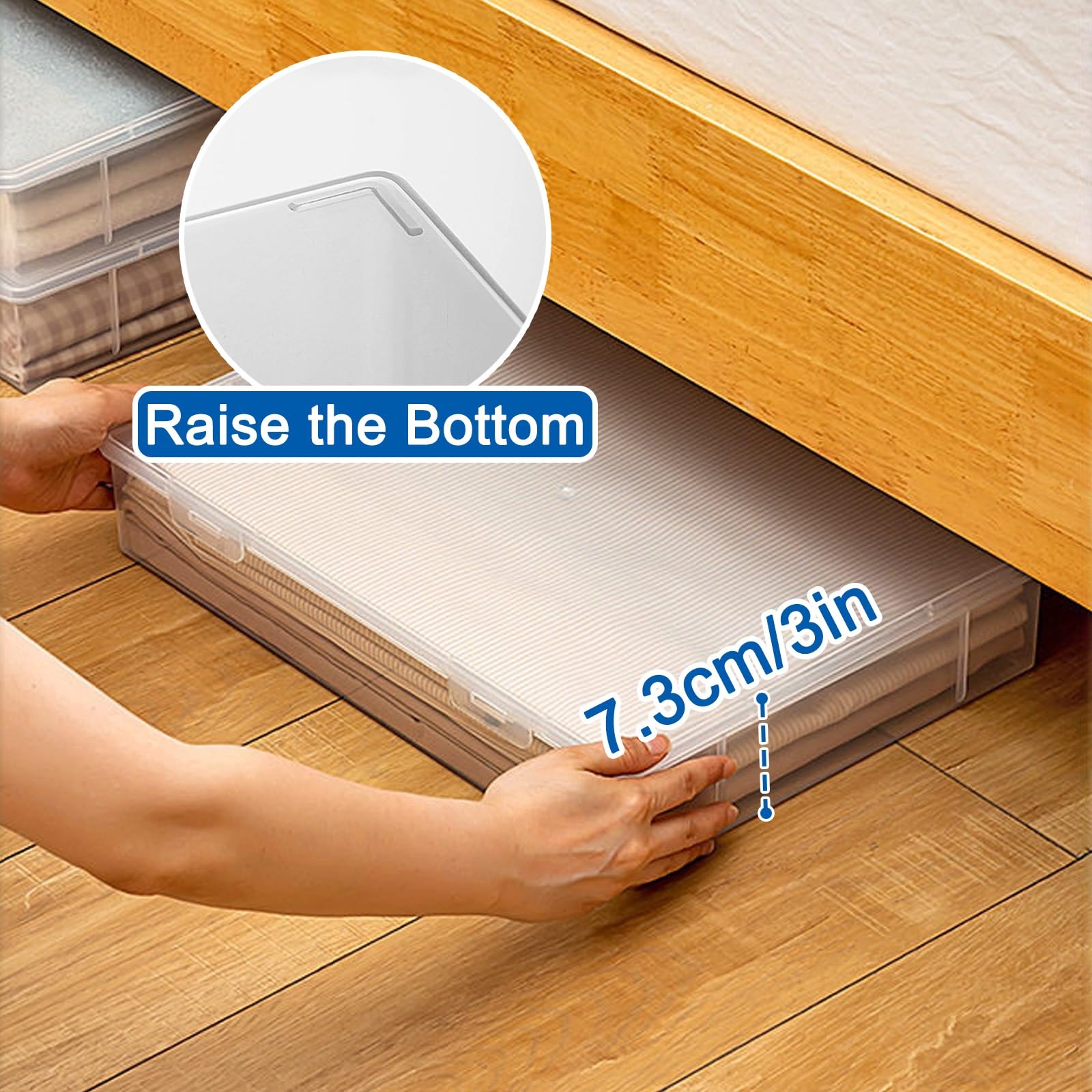 2 Pack Unterbett Aufbewahrung, Unterbettkommoden, Große Öffnung, Waschbar, Transparent, für Kleidung, Decken und Spielzeug(Small)