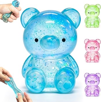 Stress Bear Fidget Toys, Stress Ball Slow Rising, Squeeze Toys for Adults, Classroom Prizes, Christmas, Party Favors, Stocking Stuffers Blue