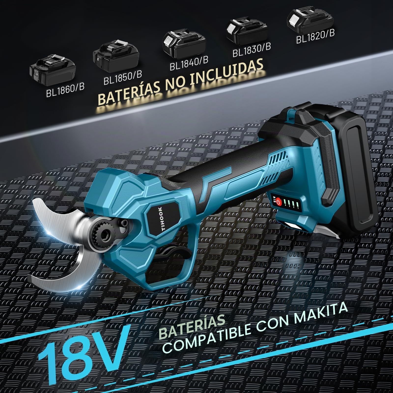 Tijeras de podar eléctricas de 18 V, apertura máxima de 60 mm, compatible con Makita BL-18V, motor sin escobillas, pantalla LCD, para podar árboles (sin batería, sin cargador)