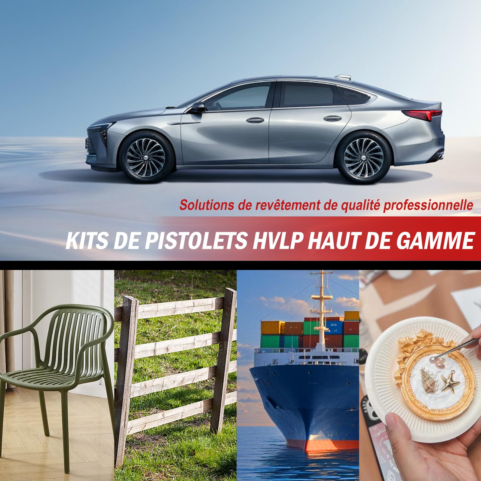 HVLP Pistolet a Peinture avec 3 Buses 1,4/1,7/2,0mm Régulateur d'air Coupelle 600cc Pistolet à Pulvérisation à Alimentation par Gravité, HVLP Meubles de Voiture Pistolets de réparation (Rouge)