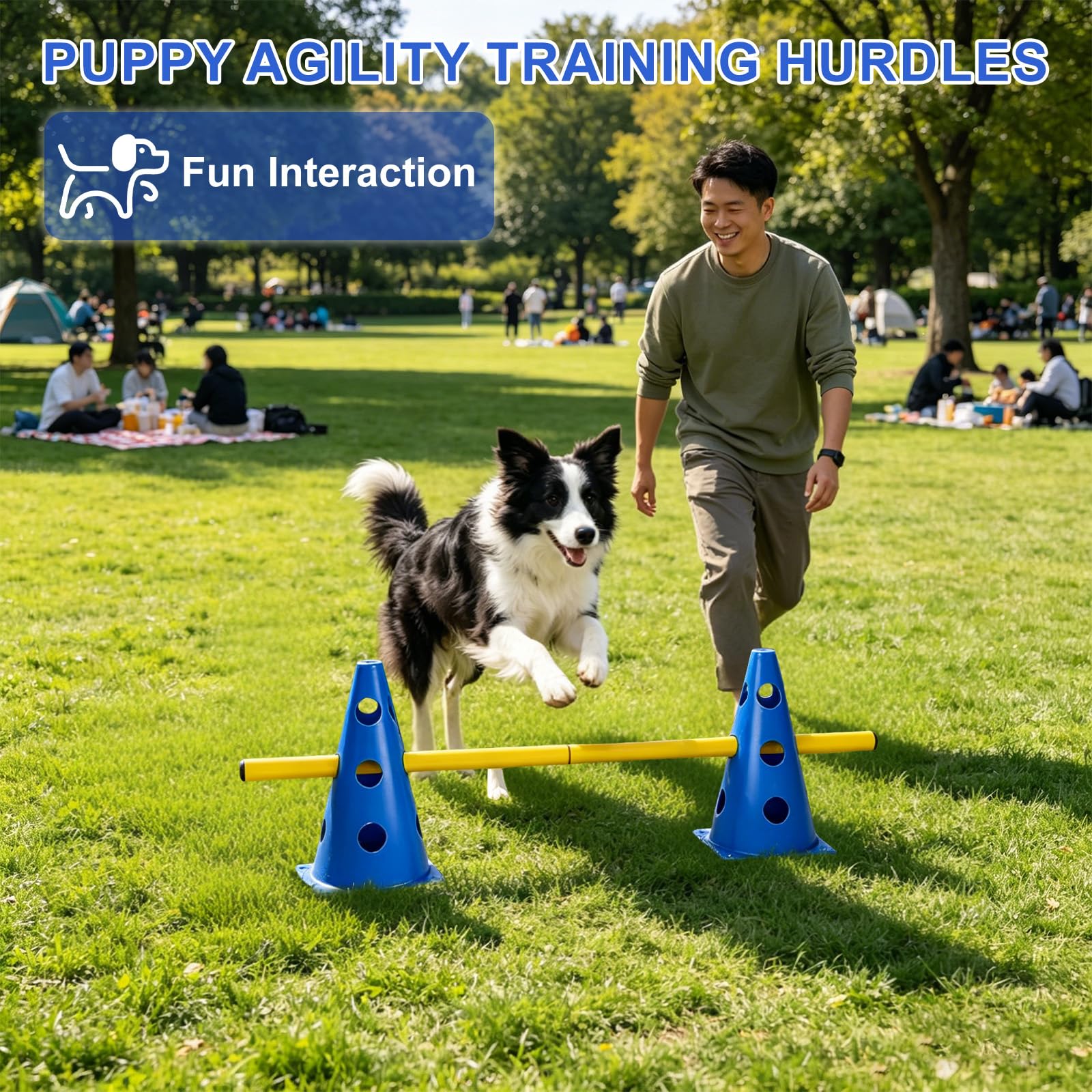 4 Stück Steckhürdenset Große Hunde, Hundeparcours Kegel Plastik Agility Set Hunde Klein Indoor Einstellbare Trainingshürden mit 8 Kegel 23cm und 4 Stangen 100cm für Pylonen Hundetraining