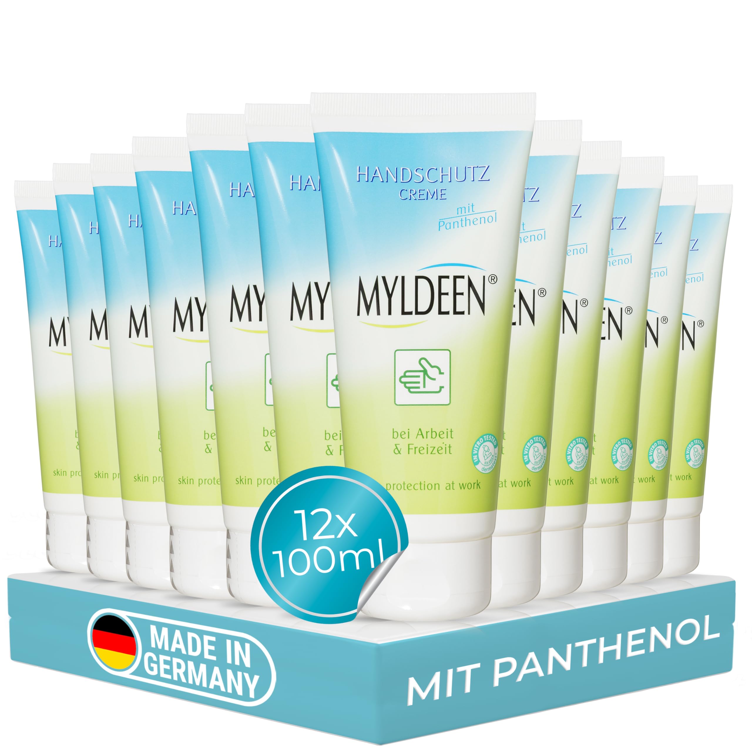 Handschutzcreme 100 ml – Handschutzcreme für Arbeit & Alltag – Handcreme für sehr trockene Hände pflegend & schützend – intensive Handpflege bei rissigen Händen – Nicht fettend – 12 Stück