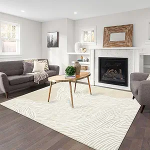 GarveeHome Large Area Rug 9x12 Rugs for Living Room Washable Rug Non Slip Modern Abstract Rug Low Pile Foldable Thin Rug Soft Indoor Non-Shedding Carpet for Bedroom Nursery Home Office Beige/White