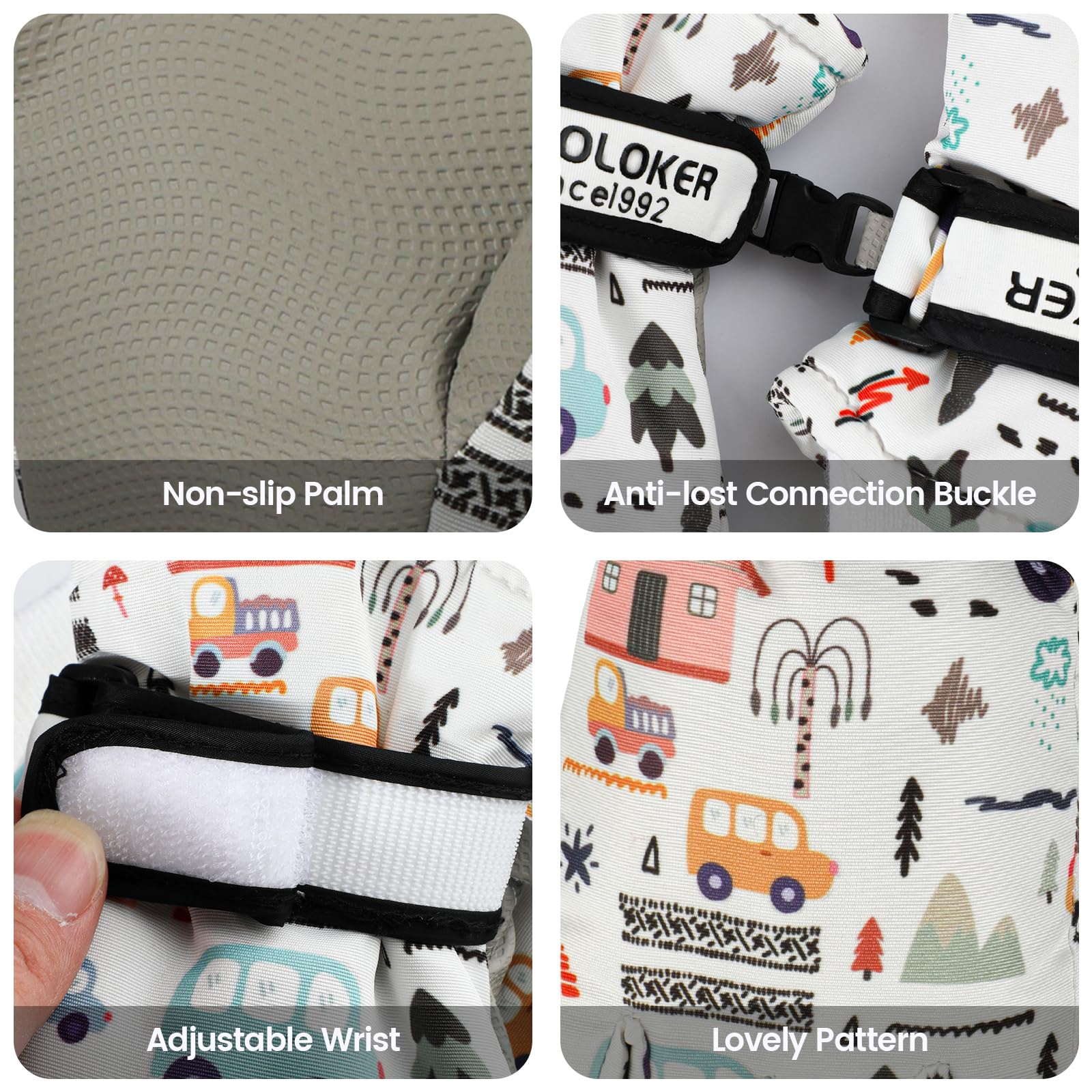 QKURT Guantes de Esquí para Niños, Guantes de Esquí Térmicos de Invierno para Niños, Manoplas a Prueba de Viento para Nieve, Guantes de Trineo para Patinaje en Clima frío para Niños y Niñas