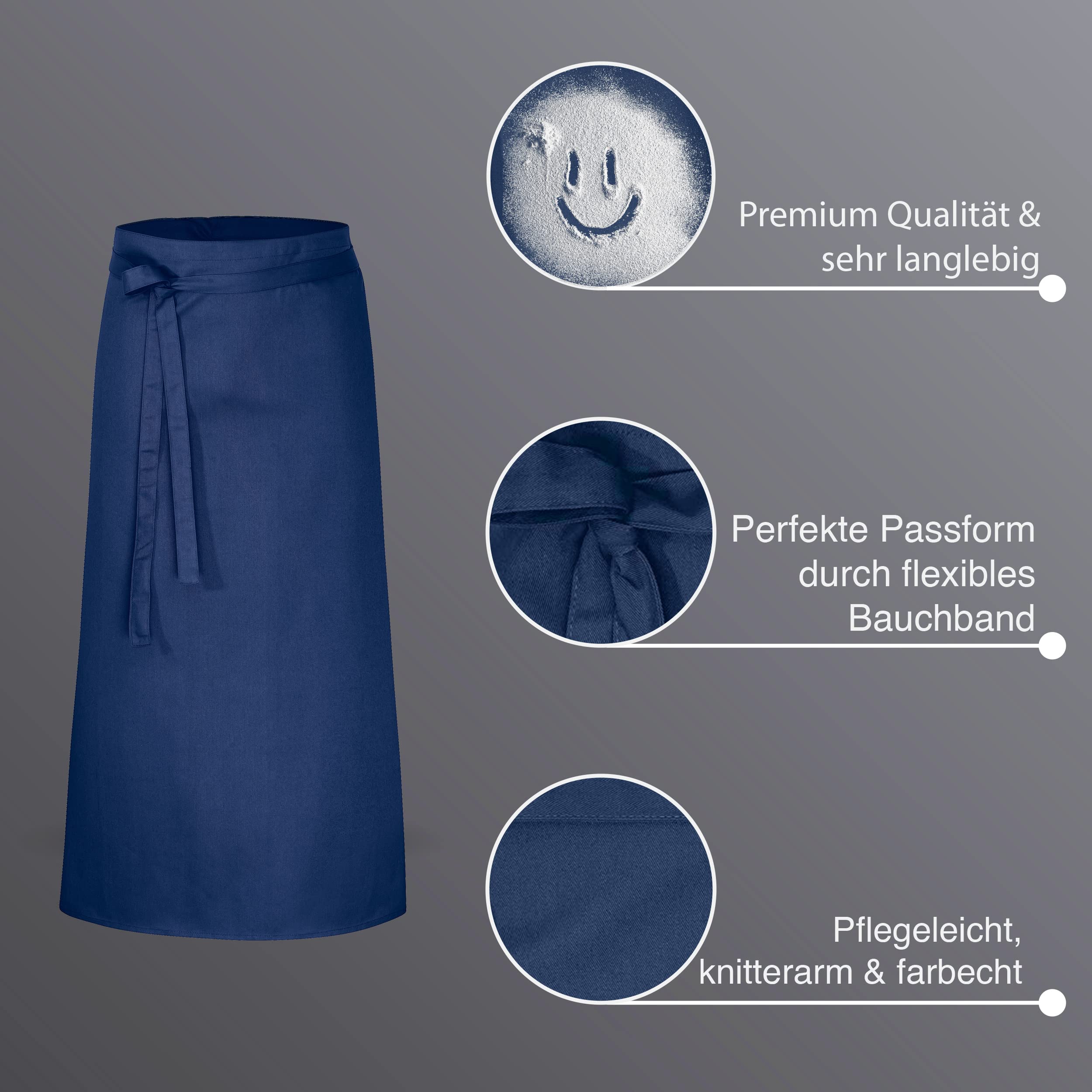 DESERMO - Juego de 5 delantales premium (100 x 100 cm, para hombre y mujer, mezcla innovadora de algodón y poliéster, 220 g/m2, color azul marino)