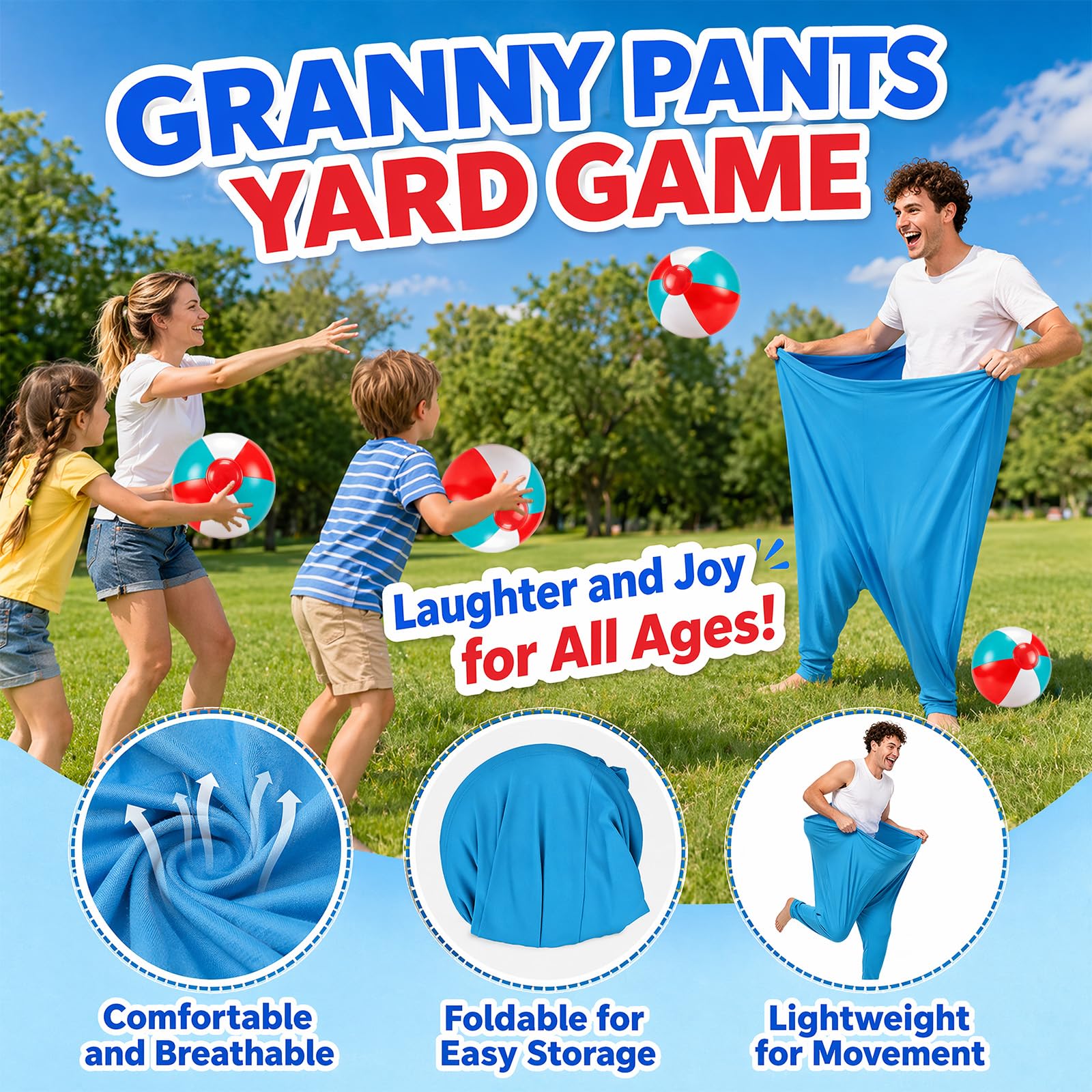 Pipihome Outdoor Spiele Oma Hosen Wurfspiel, 13-Teiliges Gartenspiele für Erwachsene Kinder, Granny Pants Partyspiel mit 10 Hüpfbällen, Lustige Spiele für Draußen Gartenparty, Familienfeier