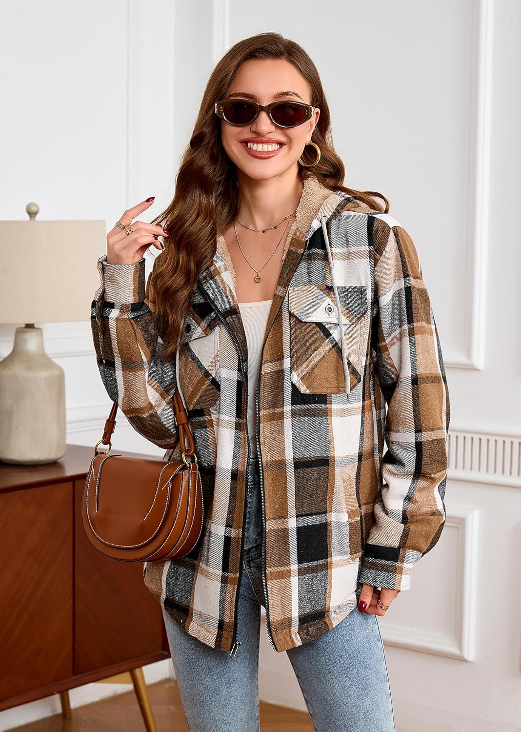 Women's Full Zip Fleece Flannel Jacket Plaid Sherpa Lined Jacket for Women - Image 3