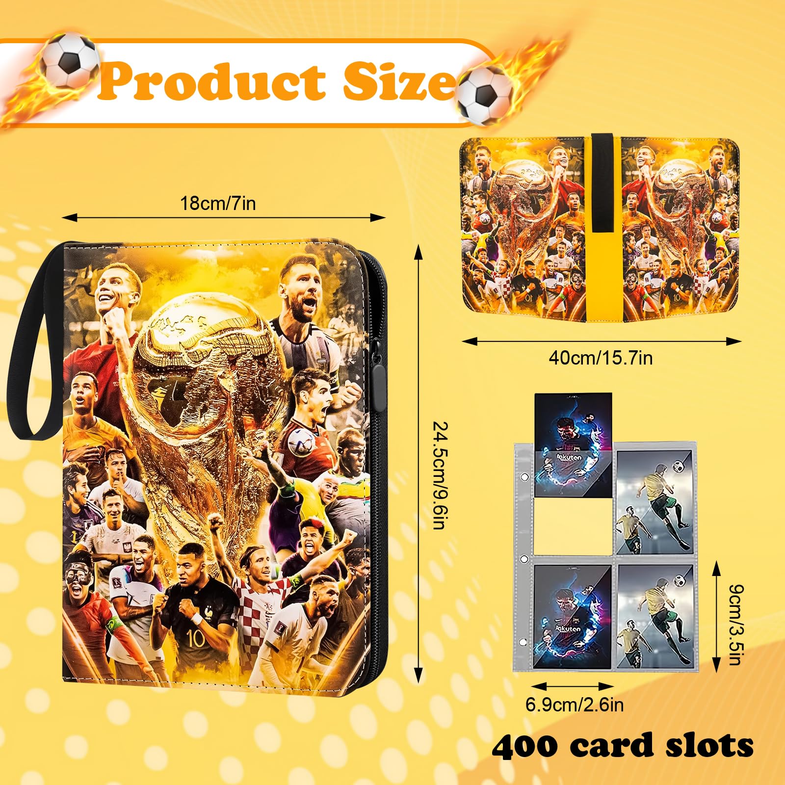 Puniama Football Card Binder, Football Card Holder Book, 50 Page 400 Pockets Football Cards with Zipper and Handle Strap - Image 2