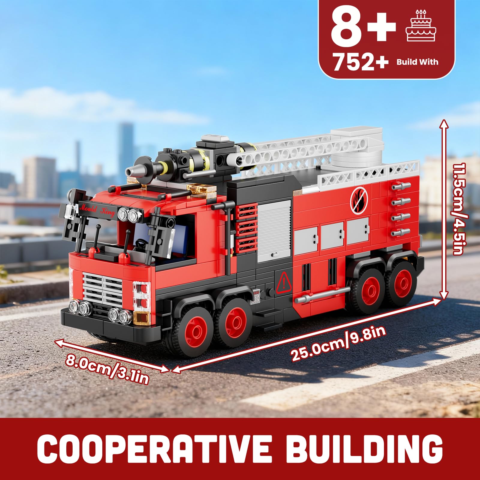 Mould King 24094 Feuerwehr-Rettungsfahrzeug Modell Baustein, Kreative Technik LKW Klemmbausteine Set Auto Modell Block, Geeignet für 8+ Kinder/Erwachsene/Sammler (752 Stücke) - 2