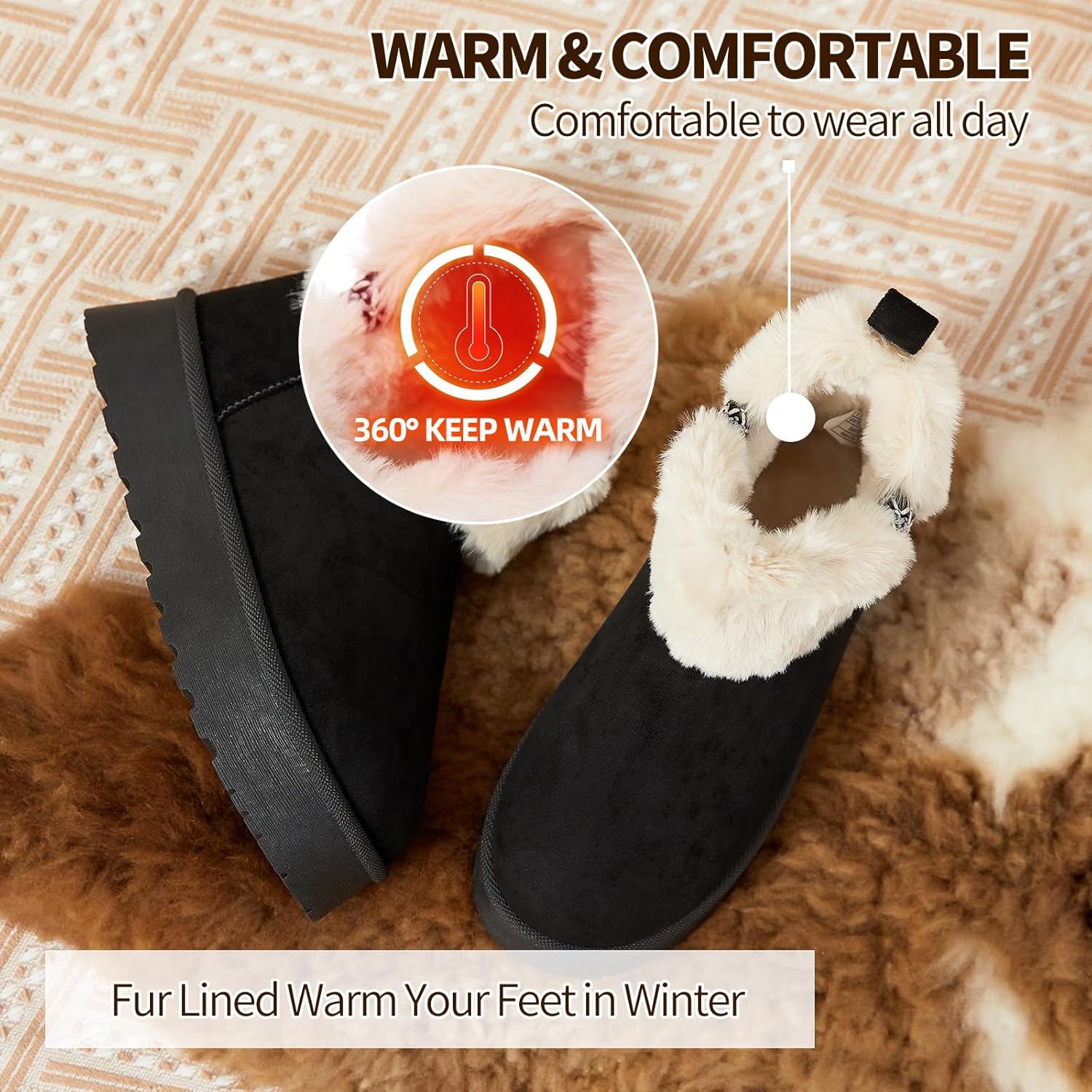 HYPOCRUTE Womens Winter Boots Fur Snow Boots Ankle Booties Fuzzy Warm Platform Short Boots for Women Slip on Boots - Image 4