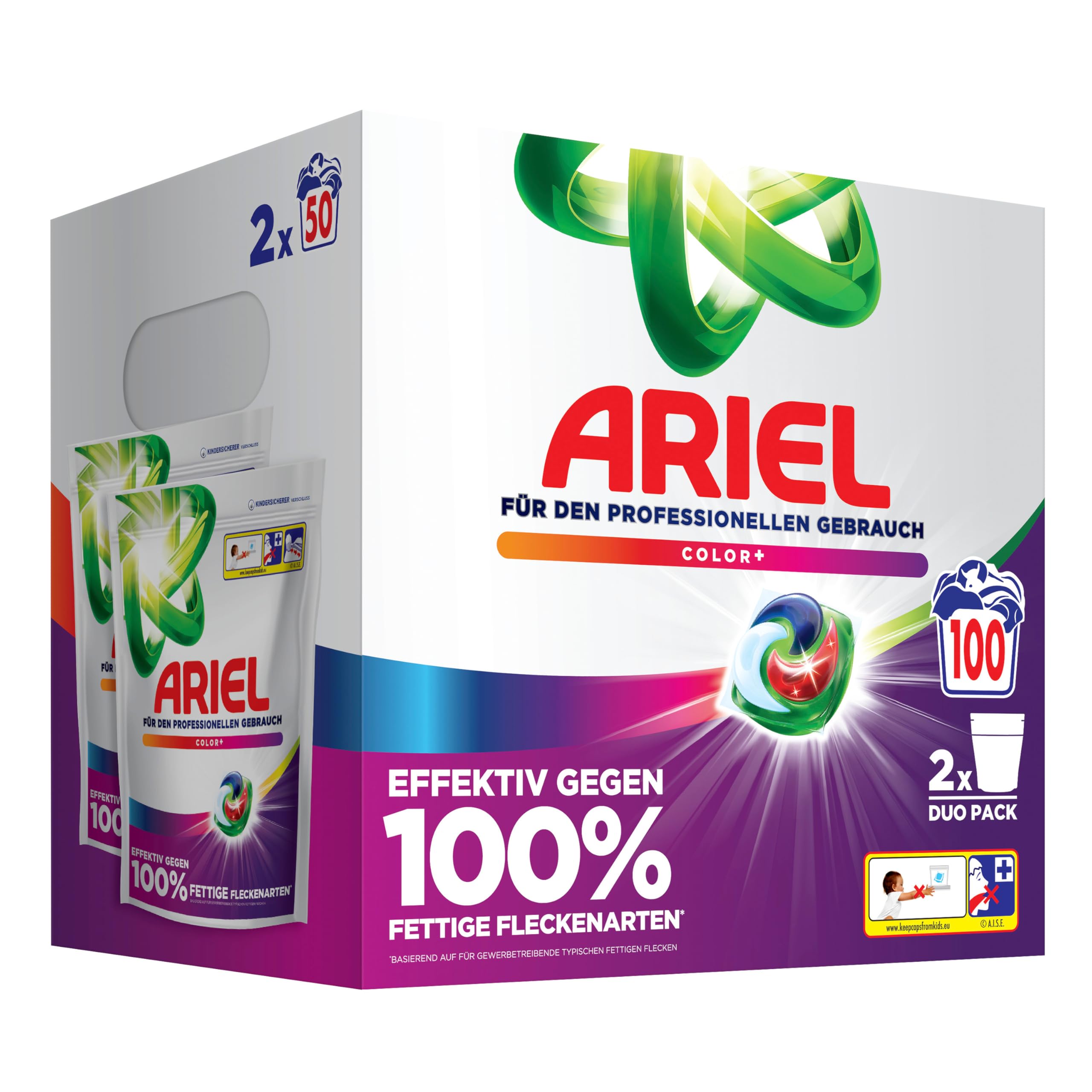 Ariel Professional All-in-1-Pods Waschkapseln Color+, bekämpft alle Arten von Fettflecken, für den professionellen Gebrauch