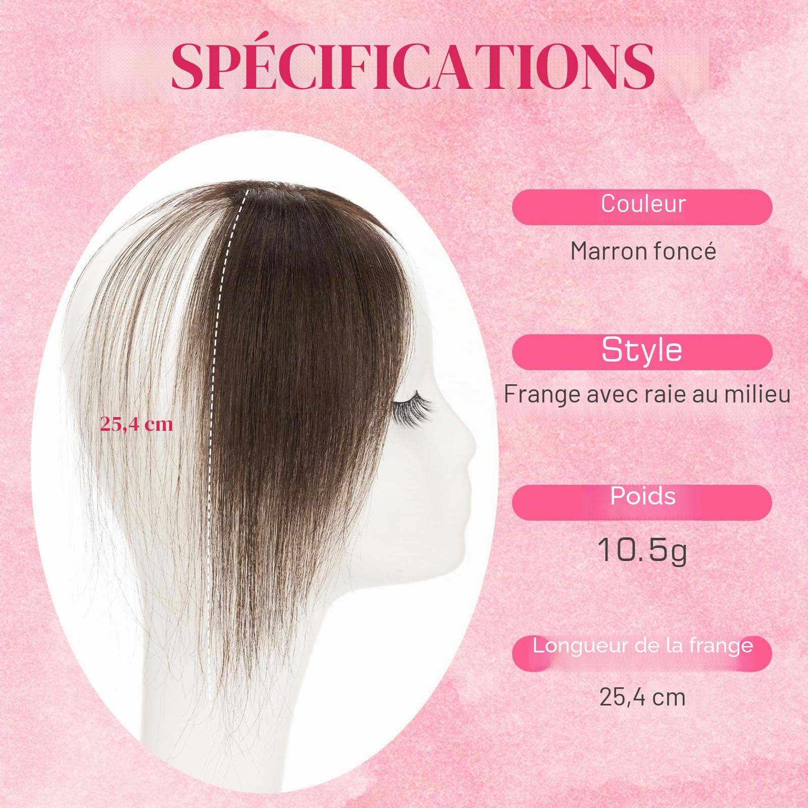 MY-LADY Frange à Clips Cheveux Naturels 100% Cheveux Humains Remy, Postiche Extension Cheveux Frange pour Femmes (Brun Moka)