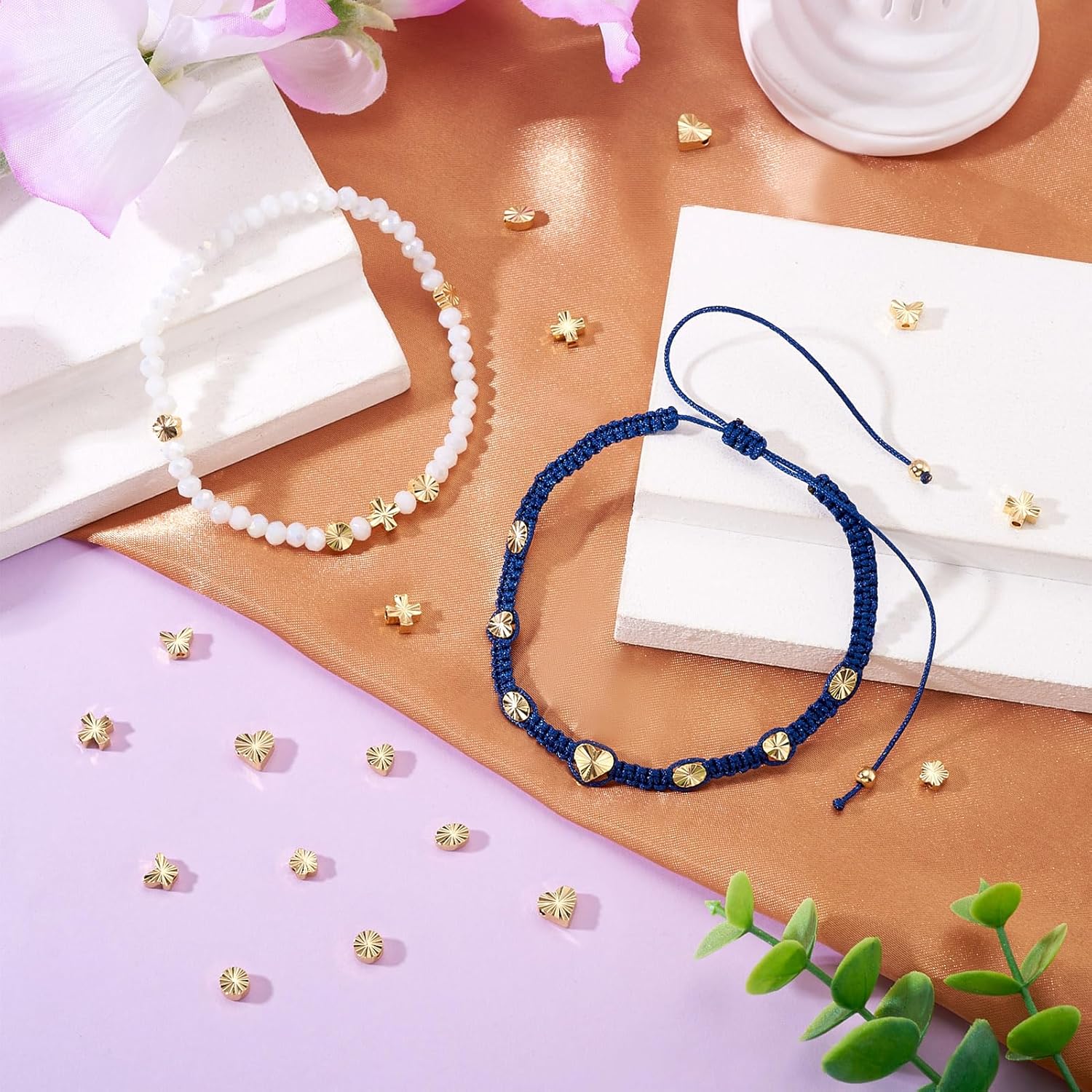 KISSITTY 42 Pcs Real 18K Gold Brass Beads Golden Spacer Beads Heart Oval Butterfly Flower Cross Loose Spacer Bead for Jewelry Making DIY Friendship Bracelets Necklace Earring Craft Pendants Decorate - Image 3