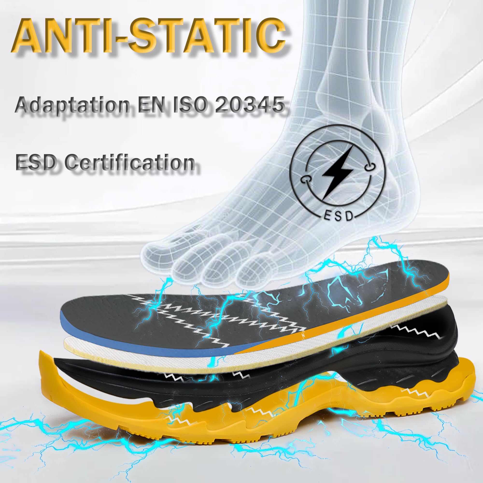 S1 Zapatos de Seguridad para Hombre EN ISO 20345 ESD Antiestáticos Zapatillas de Trabajo Mujer Ligeros,Antideslizantes, Puntera de Acero Calzado de Trabajo Tenis Transpirables