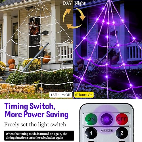 Miniatura 4 de Telaraña de Halloween de 20 x 17 pies, 150 luces LED moradas, iluminadas, triangulares, gigantes, funciona con pilas, impermeable, con telaraña de