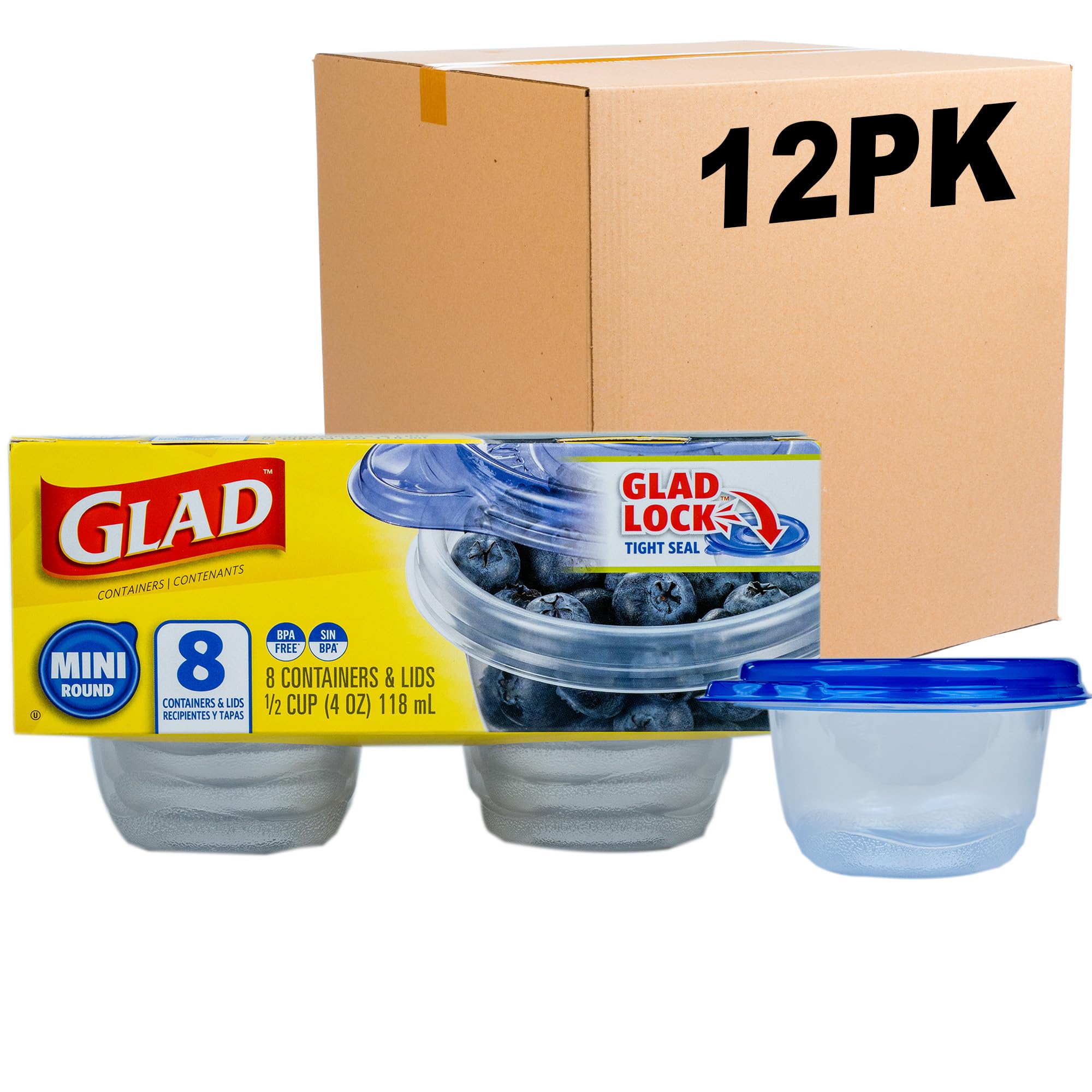 Glad Ware – Lot de 8 mini récipients alimentaires ronds pouvant contenir jusqu'à 113,4 g de nourriture | Conteneurs de 113,4 g avec couvercles, 8 pièces