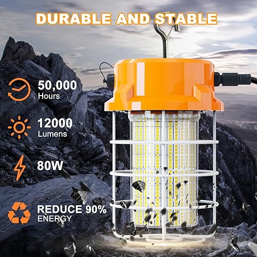 Miniatura 3 de Luz de trabajo temporal LED de 80 W, 12000 lm, 5000 K, luces de trabajo LED, luz de trabajo IP67, impermeable, luces portátiles con gancho de
