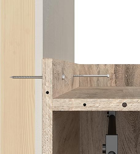 Vista 9 de Bestar Pur Murphy, cama de pared que ahorra espacio para habitación de invitados multiusos u oficina en casa, tamaño full, marrón rústico Marrón