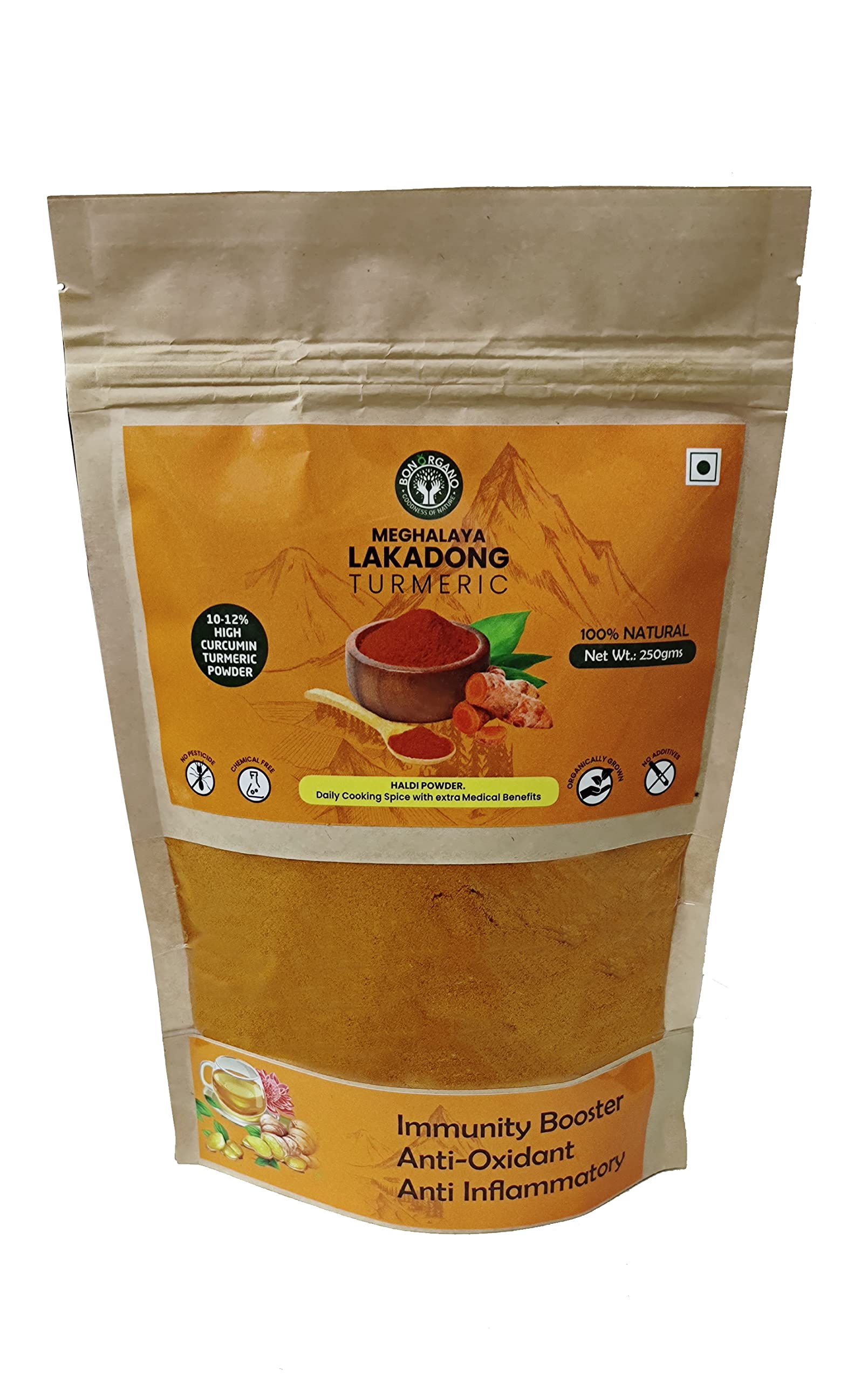 Bon Organo Meghalaya Lakadong Turmeric Powder, 250gms, High Curcumin (10-12%) | Sourced from Meghalaya