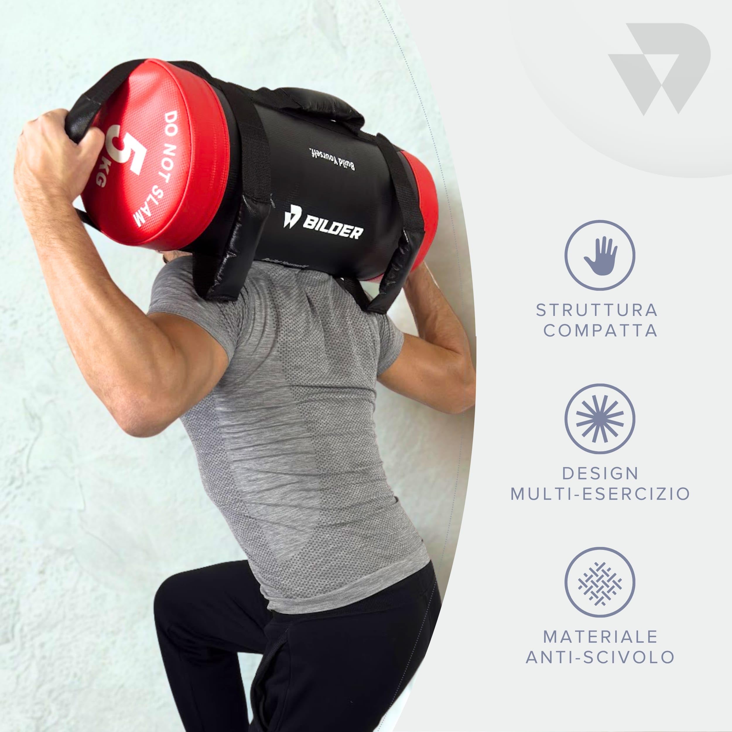 BILDER - Powerbag Compatto 5 Kg con Sabbia Metallica, Sandbag Fitness per Forza, Resistenza e Core Training, Sacco Pesi Palestra con Maniglie Multiple, Attrezzi Palestra Casa per Allenamento Completo