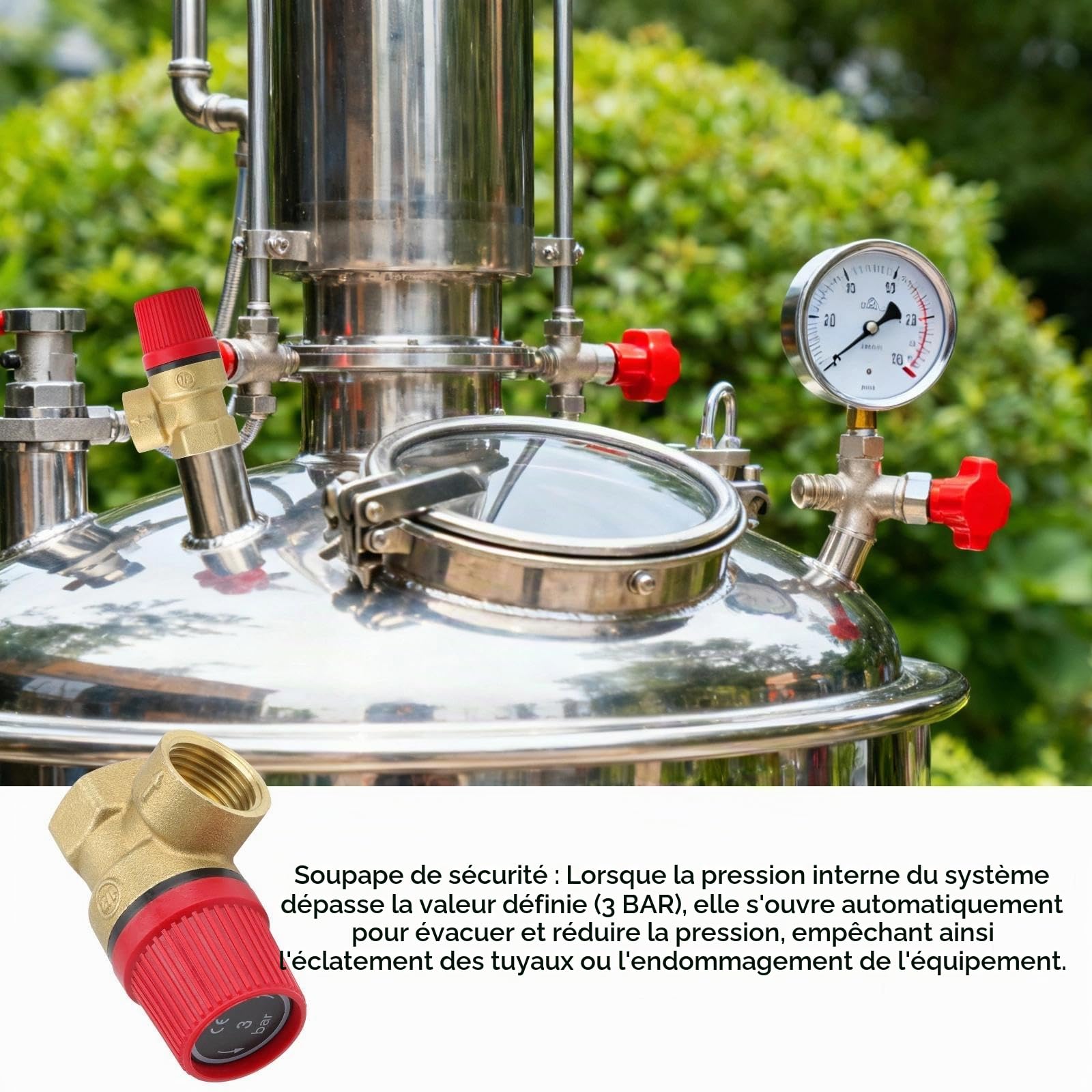 Soupape de sécurité 1/2" 3 bar en laiton pour système de chauffage, chauffe-eau et chaudière, contrôle précis de la pression, anti-fuite, installation facile pour systèmes de chauffage