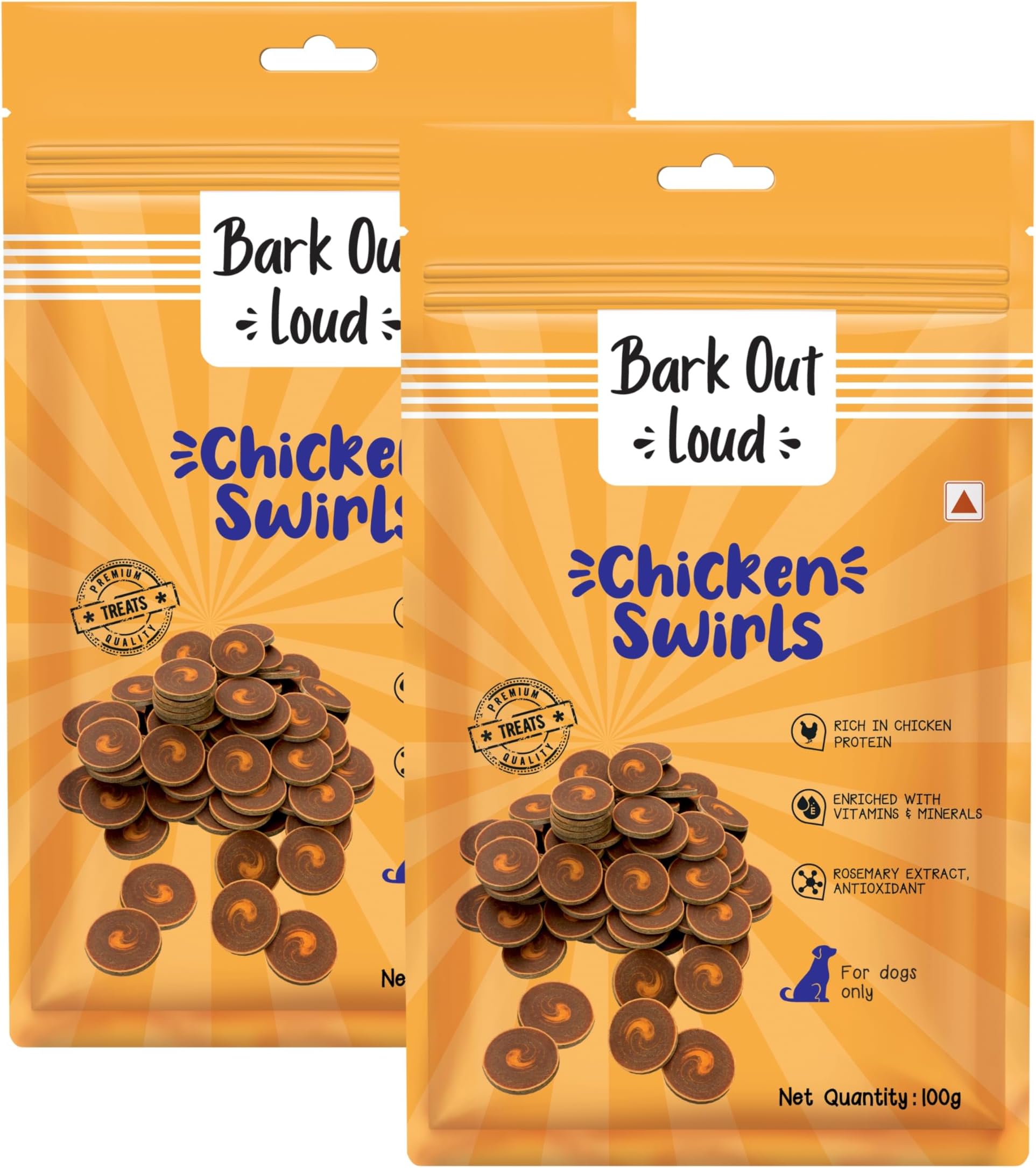 BARK OUT LOUD By Vivaldis - Chicken Swirls Dog Treat | Nutritious Ingredient Treats | Rich In Protein, Omega 3 Fatty Acids For Dogs Of All Life Stages - 100 Gm, Pack Of 2, Flake