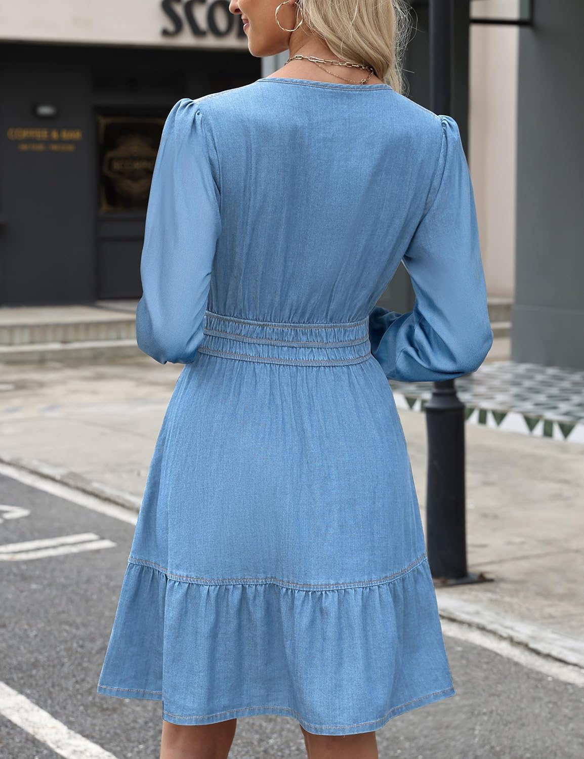 Denim Dress for Women Long Sleeve Tiered A Line Casual Flowy Babydoll Dress Jean Dresses with Pockets 2026 - Image 2