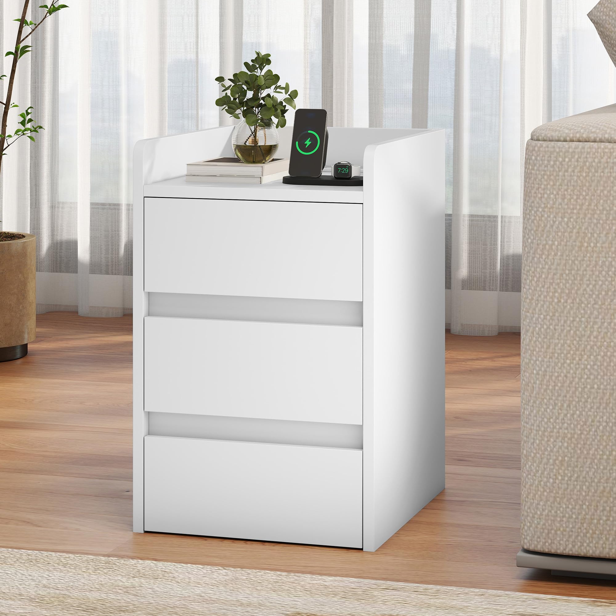 YITAHOME Bedside Table 3 Drawers Charging Station Nightstand with USB Ports