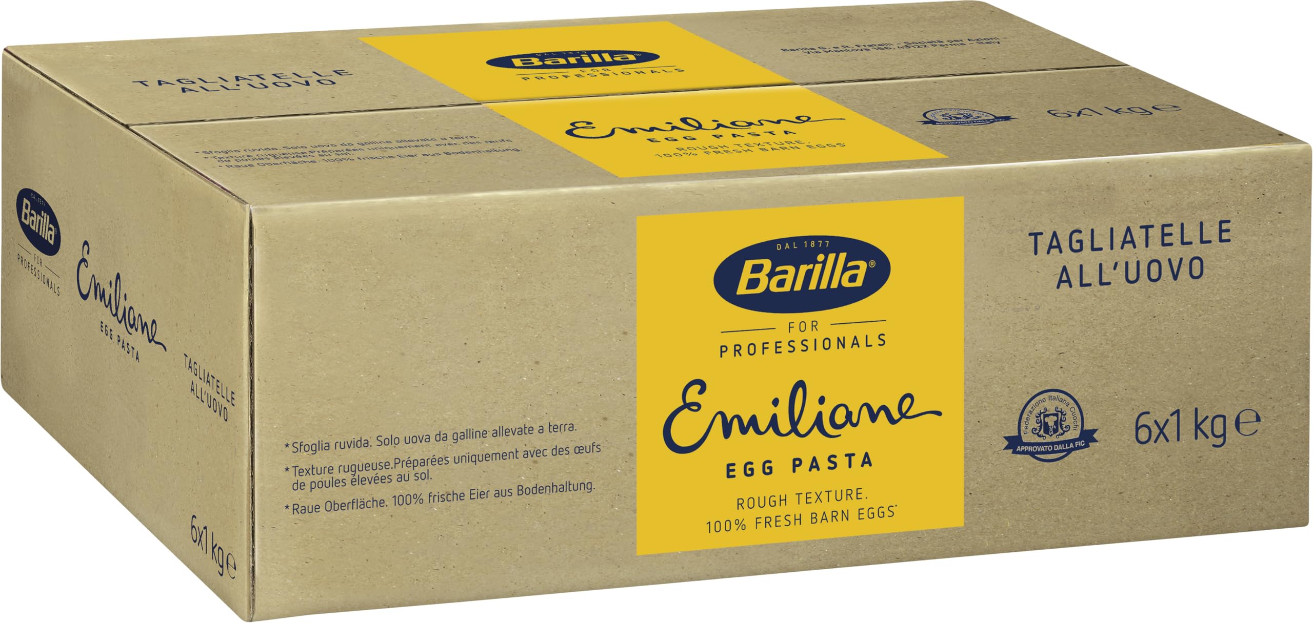 Barilla Emiliane Chef Tagliatelle all' Uovo – 6er Pack (6 x 1kg) | Qualitativ hochwertige Eierteigware, mit italienischen Wurzeln