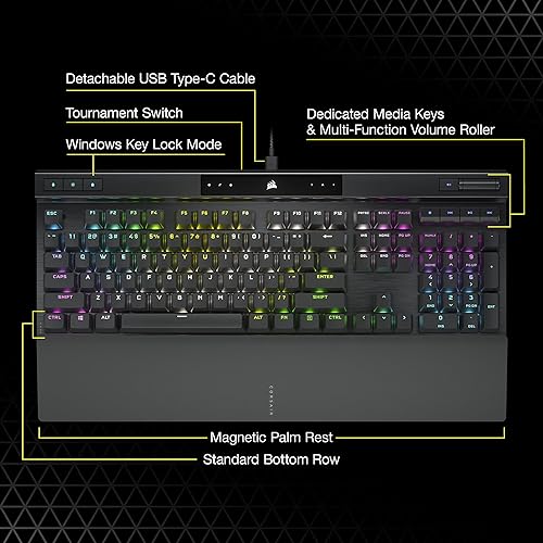 Miniatura 7 de Corsair Teclado mecánico para juegos K70 RGB PRO con cable - Interruptores táctiles Cherry MX Brown - Hipersondeo de 8,000 Hz - Teclas PBT de doble