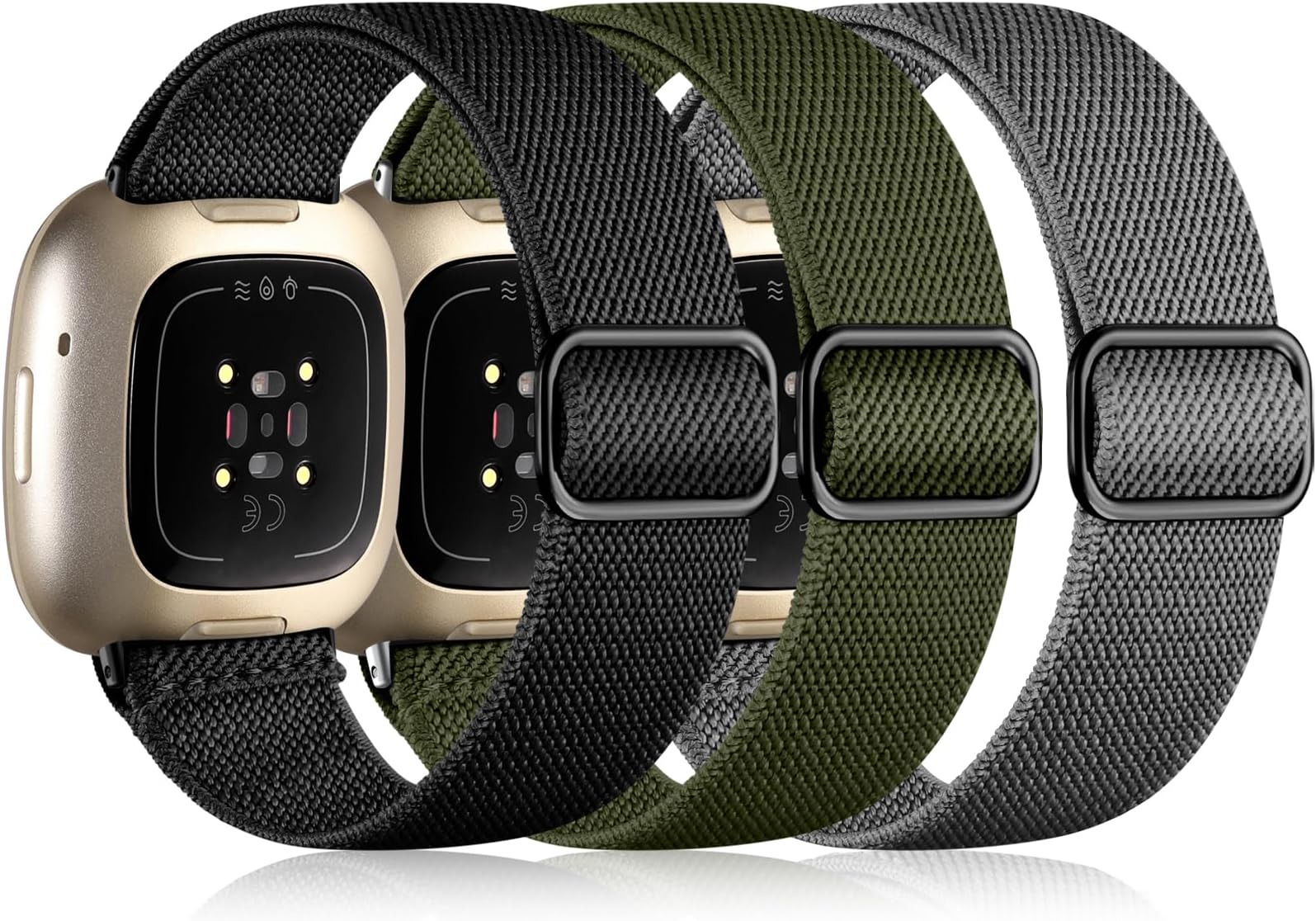Maledan Bands Compatible with Fitbit Versa 3/4 and Sense/Sense 2 Watch Bands, Adjustable Stretchy Fabric Sport Wristbands for Men and Women