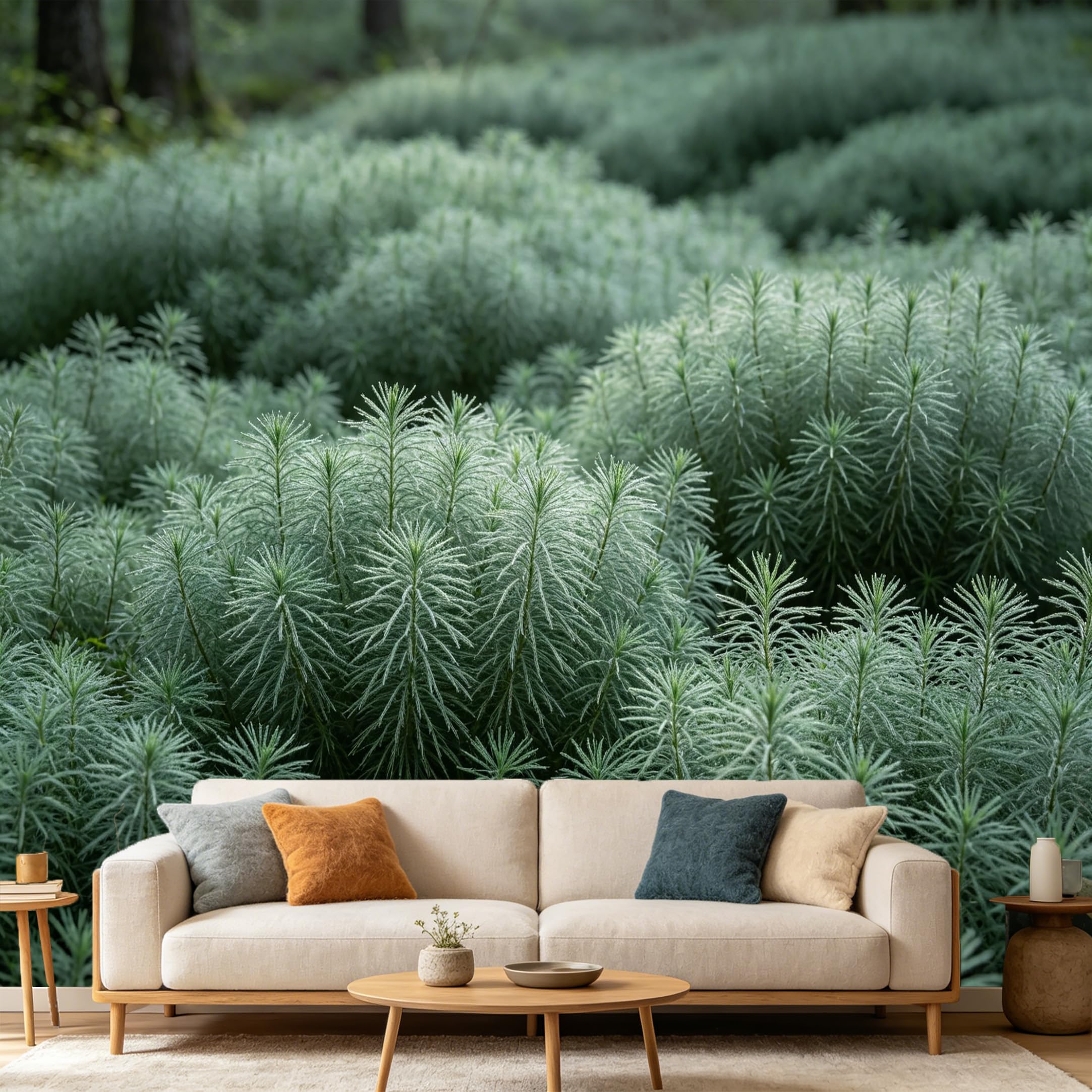 Custom Size Wall Mural Botanical Forest Pine Needle Plant SelfAdhesive Art Prints wall Fabric（No PVC） Removable Wallpaper Modern Home Bedroom Decor