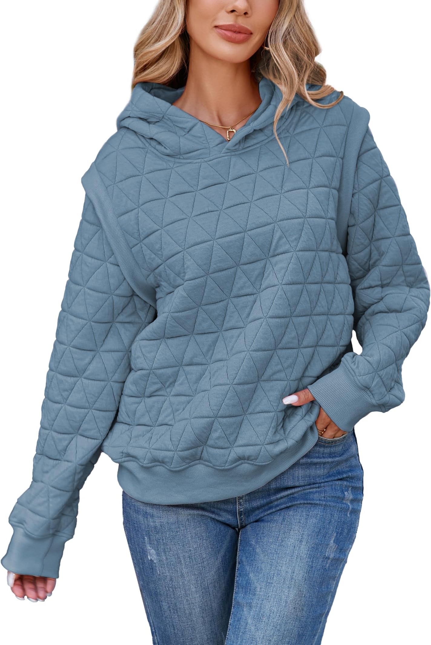 – Womens Casual Long Sleeve Hoodies Winter Thick Pullover Sweatshirts Quilted Hooded Outfits S-XL