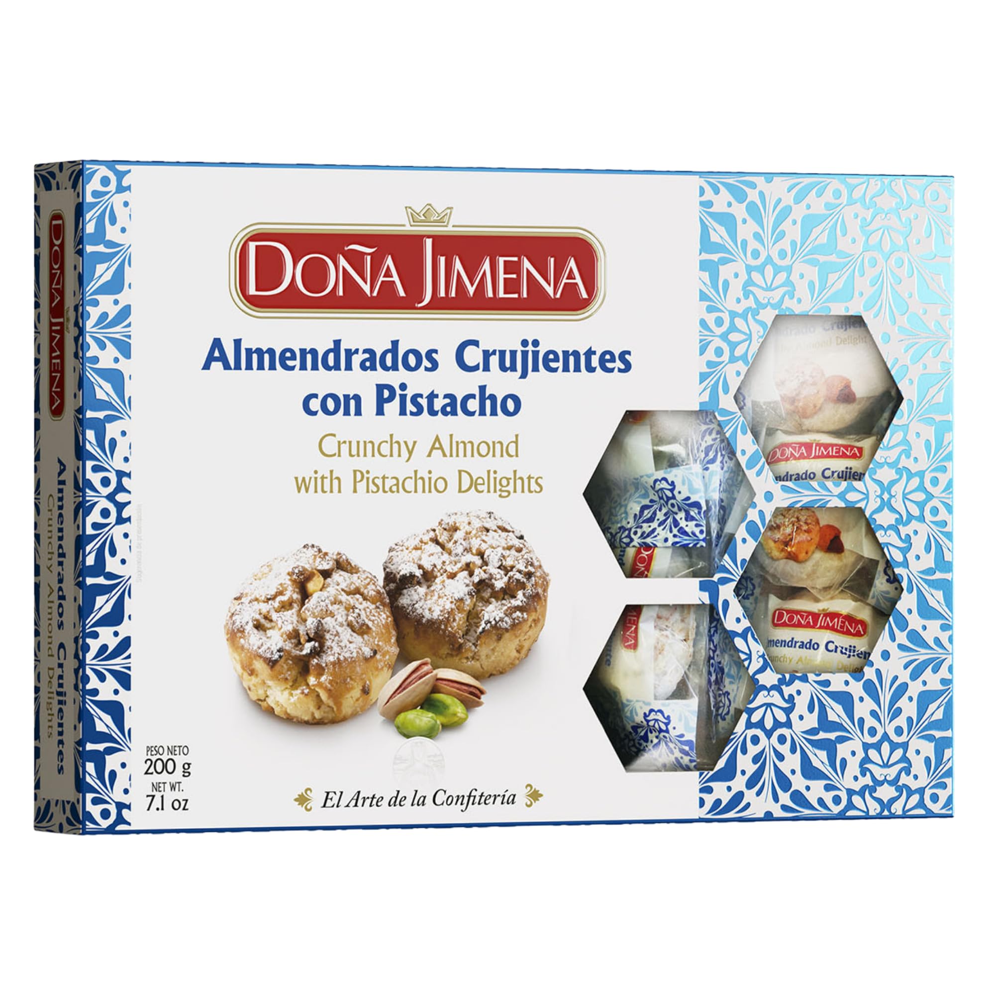 DOÑA JIMENA - Almendrados Crujientes con Pistacho, 200 g, Textura Crujiente con Pistacho y Almendra Tostada, Envasados Individualmente, Dulce Tradicional Español, Calidad Suprema
