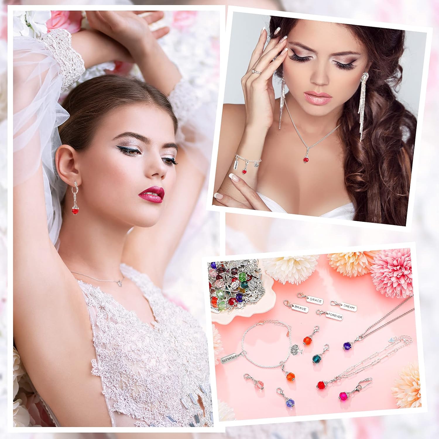 110 Pieces Crystal Dangle Charms Set Glass Drop Dangle Beads Inspiration Word Charms with Lobster Clasp Silver Metal Mixed for Jewelry Making Zipper DIY Crafting - Image 5