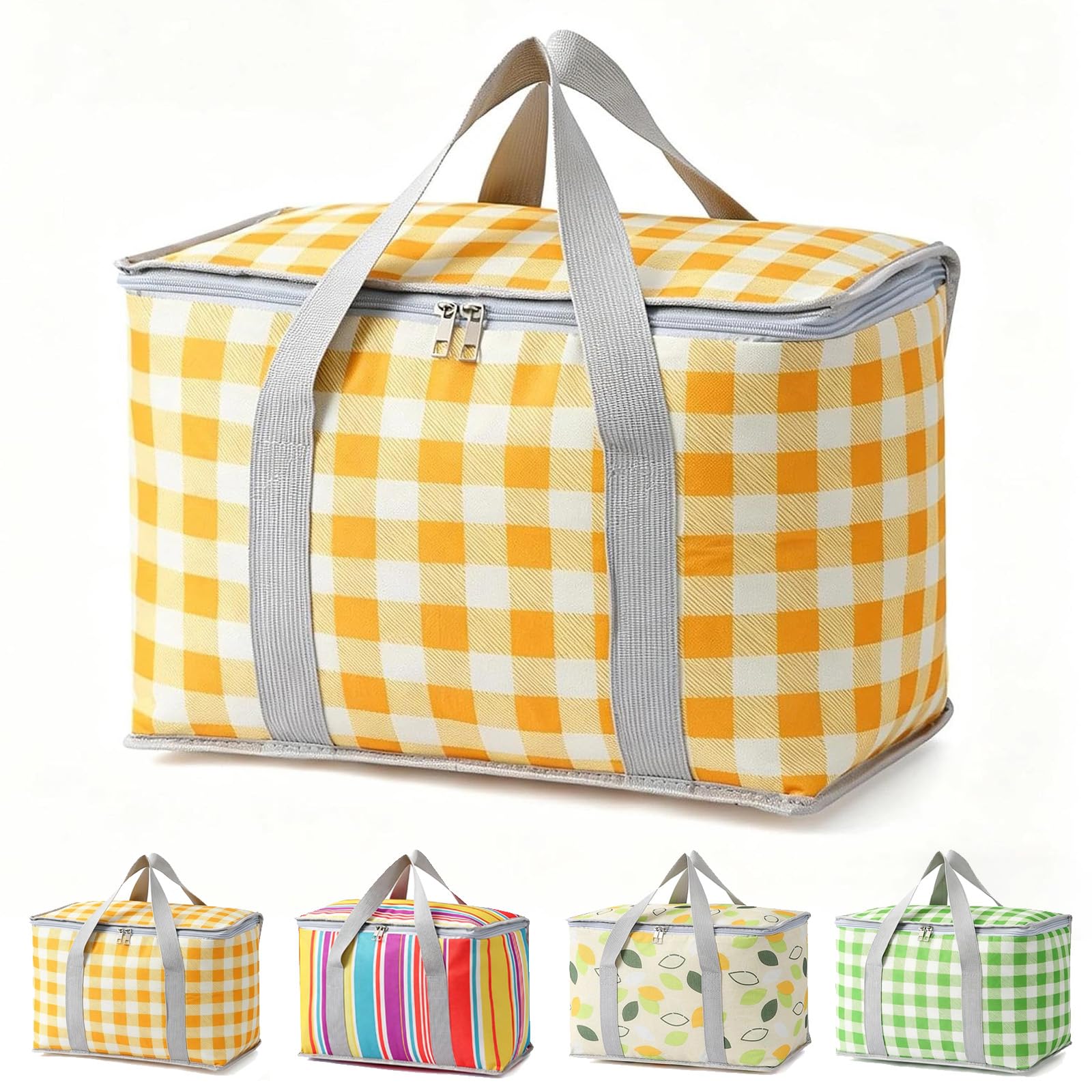 NIFTYY Insulated Picnic Basket, 35 x 20 x 20 cm Cooler Bag Hot or Cold Food, Portable Waterproof Beach Bag with Handle, Foldable Yellow Lunch Tote for Campi (yellow)