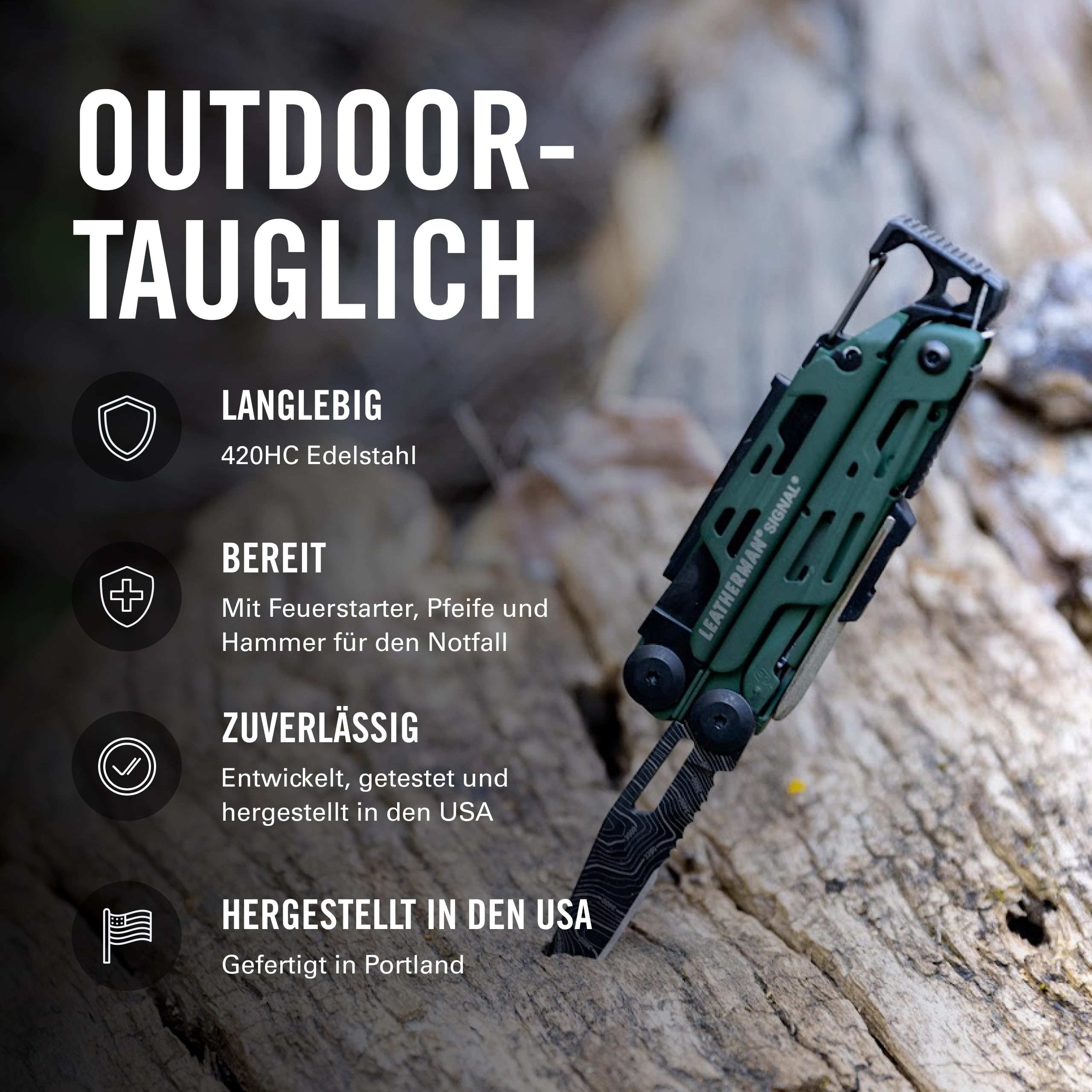 Leatherman Signal Multi-Tool - 19 Werkzeuge für Camping & Survival - Grün