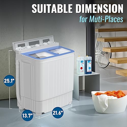 Miniatura 7 de Pataku Lavadora portátil, mini lavadora compacta de doble tina, 17.6 libras combo de lavadora y secadora con función de remojo, semiautomática para