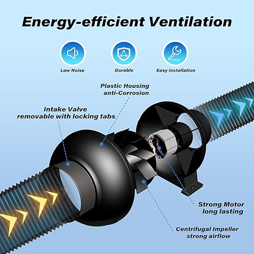 Miniatura 3 de HealSmart Conducto en línea de escape de 4 pulgadas, 195 CFM, ventilador silencioso para tienda de cultivo en interiores, ventilación hidropónica,