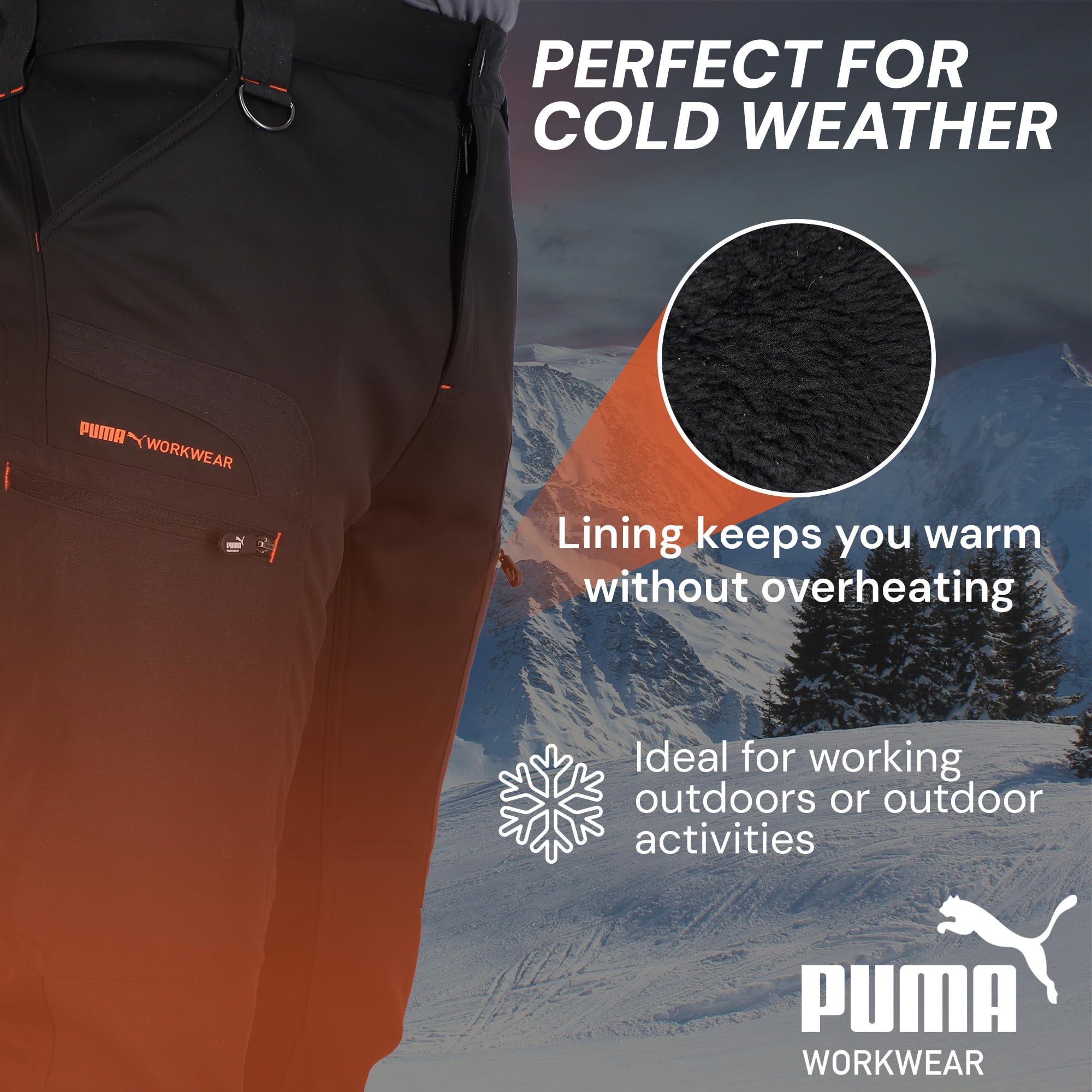 PUMA Workwear ProOne Alpine spodnie męskie z podszewką - spodnie outdoorowe dla mężczyzn - wiatroszczelne i wodoodporne spodnie softshellowe - elastyczne spodnie robocze, spodnie trekkingowe, męskie