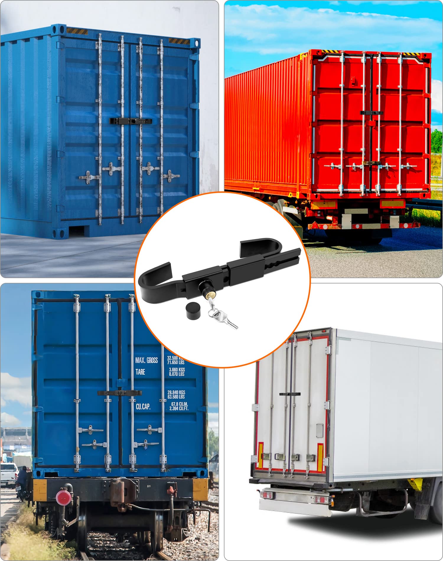 QWORK Cerradura de contenedor de envío, paquete de 2 cerraduras de puerta ajustables de 9.8 a 17.3 pulgadas, cerradura de puerta de carga de acero resistente, cerradura de puerta de almacén, cerradura