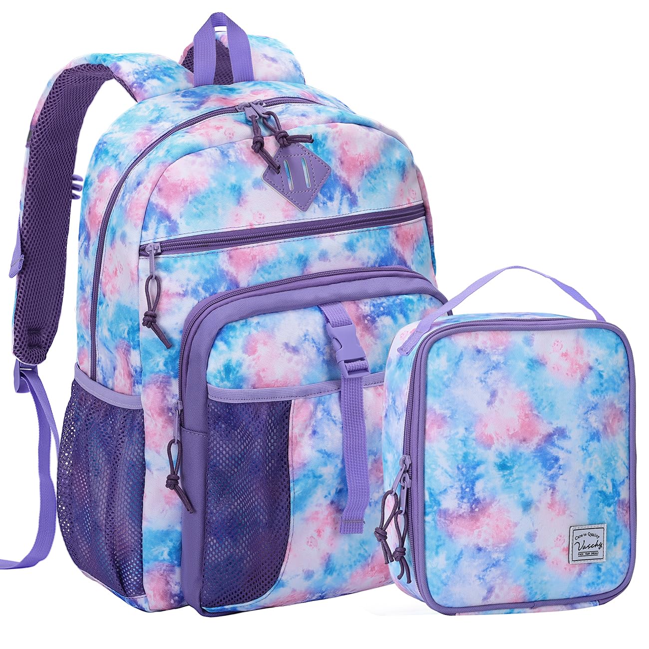 VASCHY Mochila Escolar Niño Niña 5–9 Años 16 L, 30 x 12,5 x 43 cm, Ligera y Resistente al Agua con Bolsillo para Botella, Incluye Bolsa Almuerzo Térmica 8,5 L Multicolor