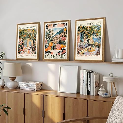 Miniatura 5 de SYWENNOI 3 piezas de arte de pared con marco de madera italiana, decoración de pared toscana para espacios vitales, arte de paisaje de ciudad